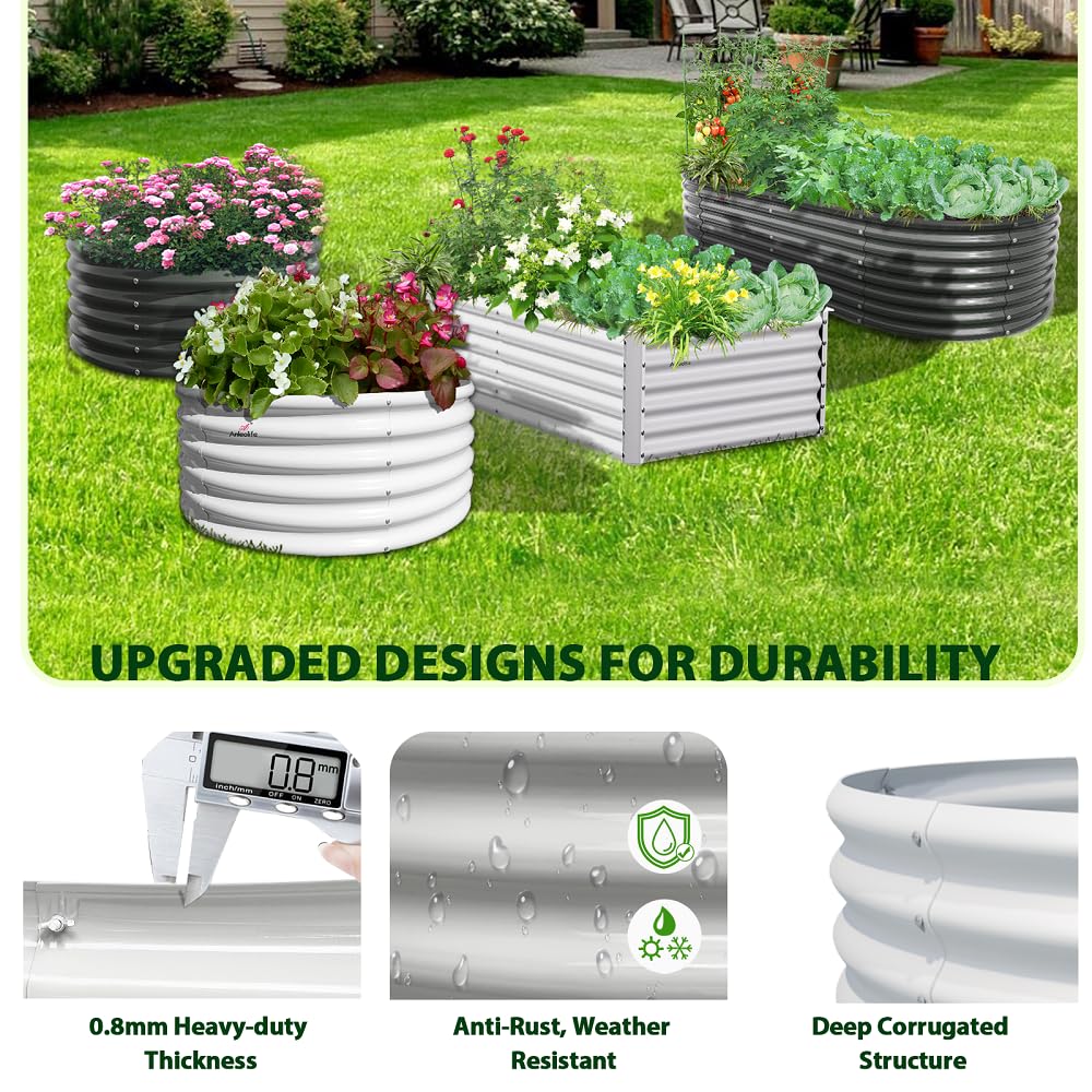 A ANLEOLIFE 8x4x2ft Galvanized Raised Garden Bed Kit, Oval Metal Deep Root Planters for Outdoor Plants Vegetables Flowers Herb, Large Bottomless, 478 Gallon Capacity- Antique White