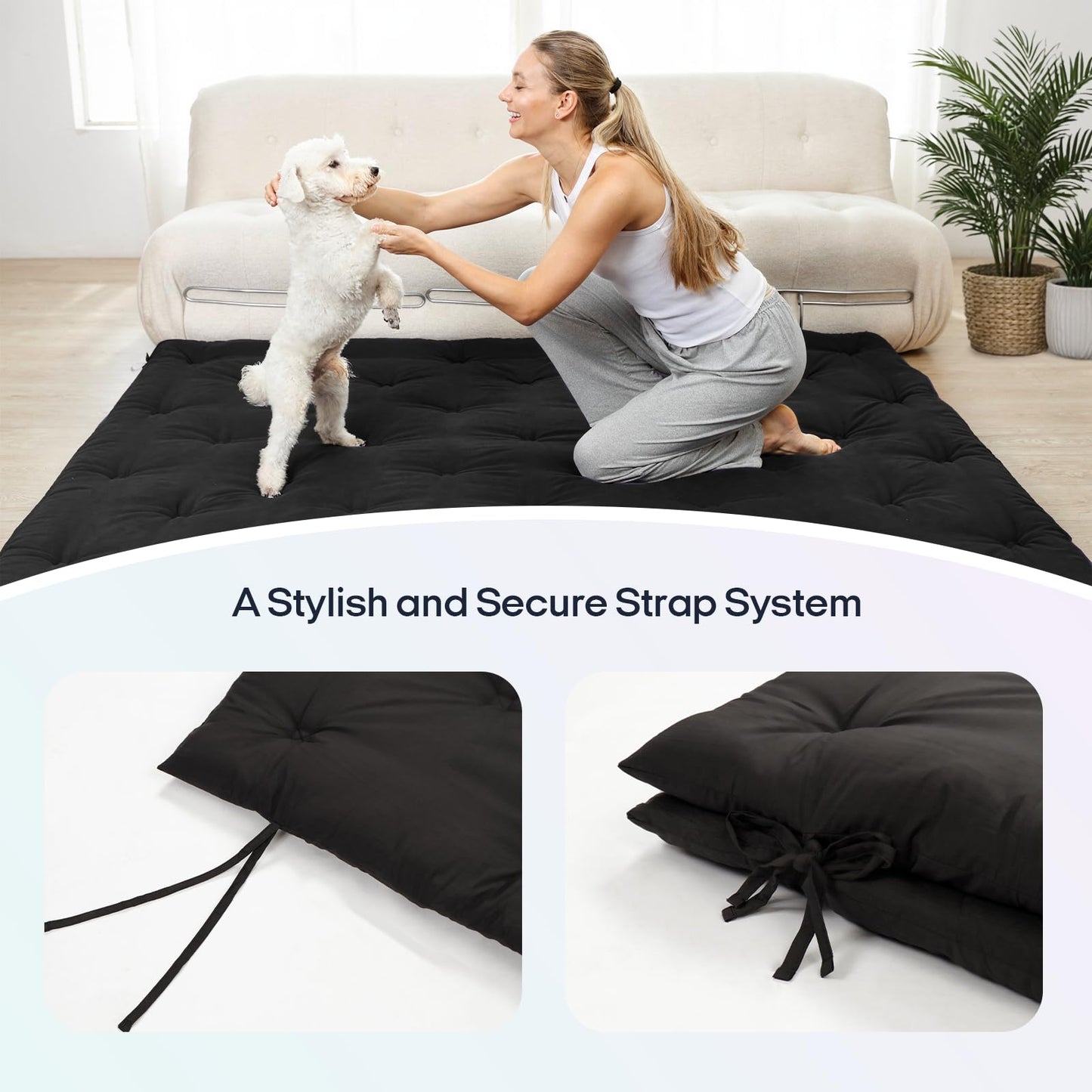 Syrinx Water Resistant Japanese Futon Mattress, King Size 80"x76", 2.5 Inch Thick Japanese Floor Mattress Tatami Mat, Foldable Floor Bed Sleeping Pad for Dormitory Guest Room Camping