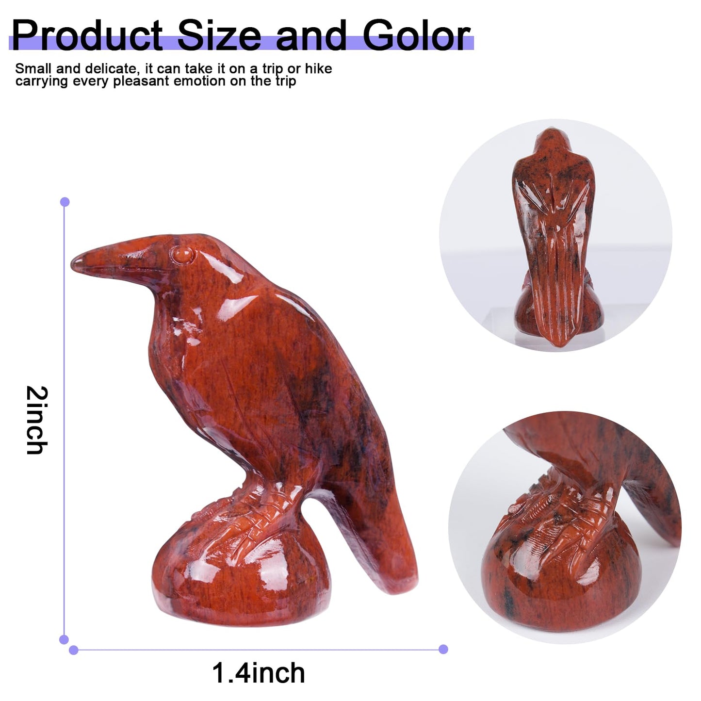 QLRSUXN Natural Red Sesame Stone Raven Figurines, 2 Inch Healing Crystal Animal Statues, Lucky Guardian Pocket Crow Figurines as Women’s Gifts, Raven Statues for Office Home Decor and Ornament.