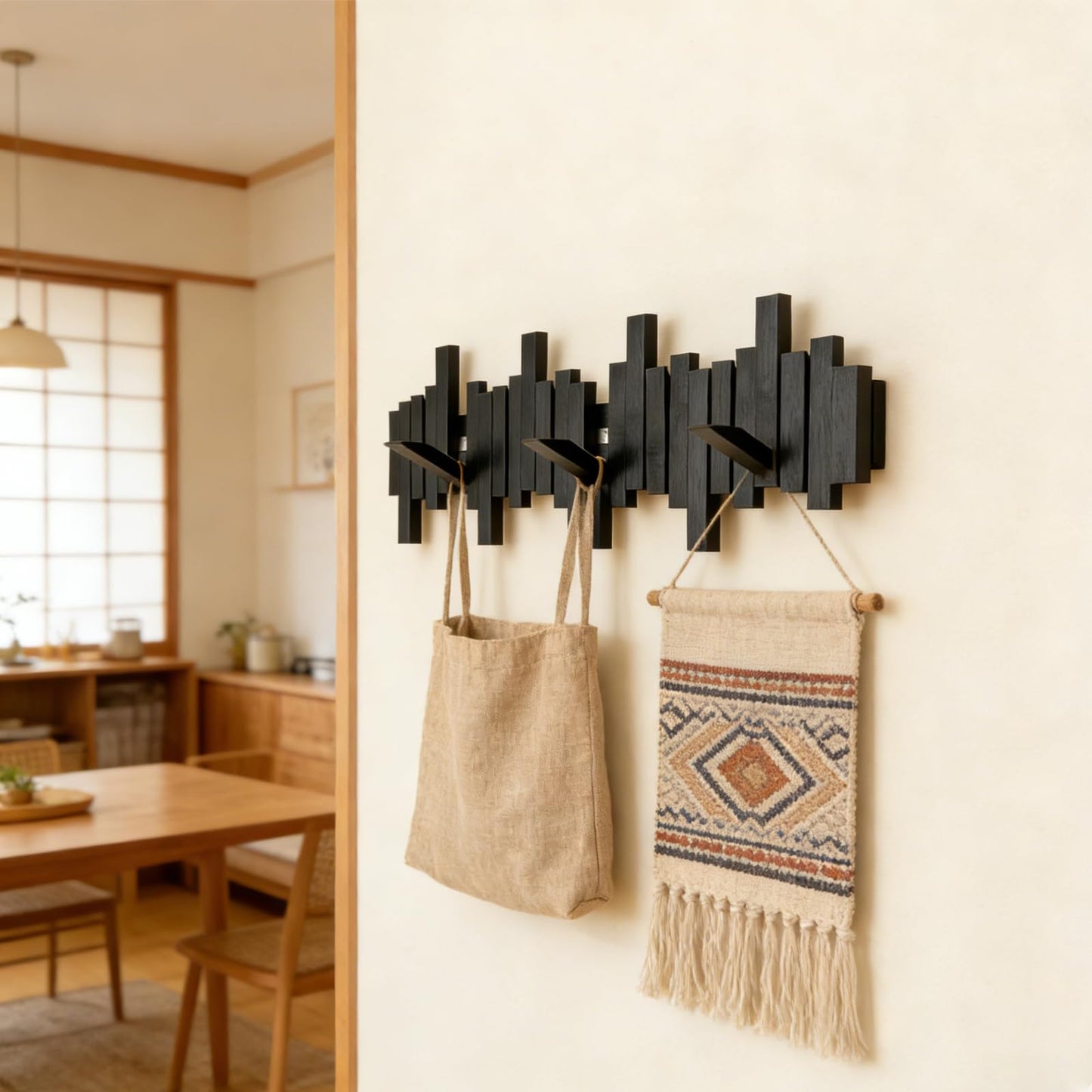 GAOWFEH Key Holder Wall Mount, Modern Coat Rack Wall Mount Black with 8 Reversible Magnetic Hooks, Coat Racks for Wall,Towel Hooks for Bathrooms,Black Piano Key Coat Rack