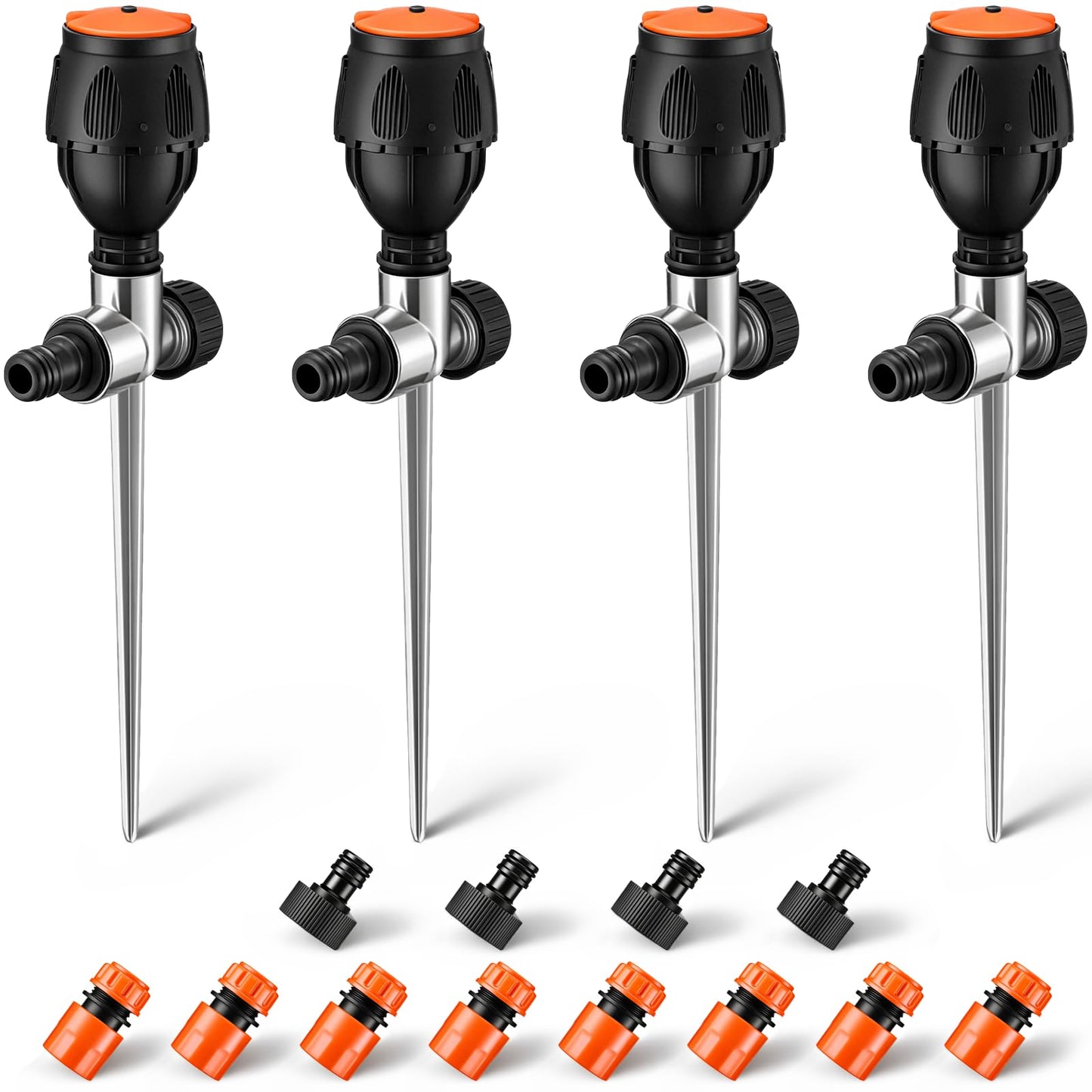 VIHOSE 4 Pack Flexible Gear Drive Sprinkler with Metal Spike Base Connectable Above Ground Sprinkler Watering System for Garden Plant Yard Lawn 360 Rotating Irrigation