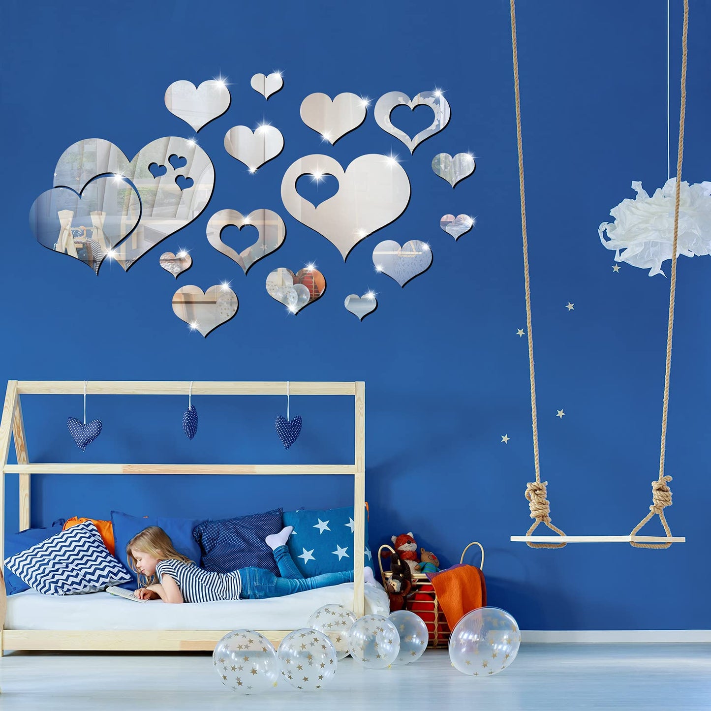 Zonon 17 Pieces Heart Mirror Wall Decal 3D Acrylic Heart Mirrors Wall Art Decor Removable Sticker for Living Room Bedroom Home Decoration
