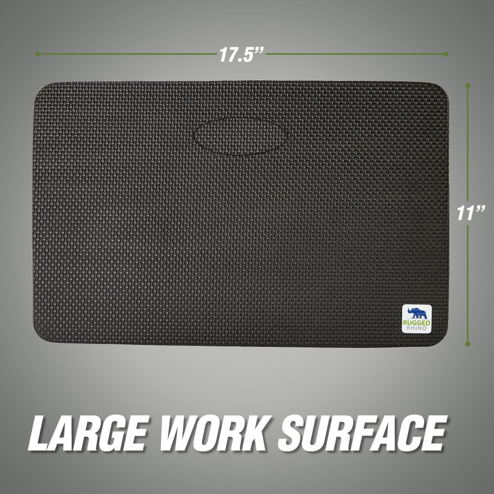 RUGGED RHINO Heavy Duty Patent Pending Kneeling Pad, Shock Absorbent Thick Knee Pads, Holds Up to 300 lbs, Protect Knees from Hard Concrete Surfaces, For Mechanics, Yard Gardening, Gym, Onyx Black