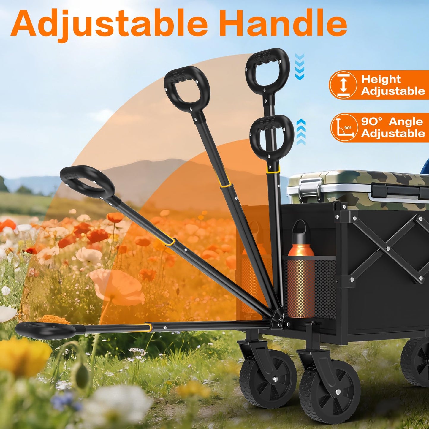 360LBS Collapsible Wagons Carts Foldable, 120L Heavy Duty Folding Beach Wagon Cart with Wheels and Tailgate, Portable Utility Outdoor Wagon for Grocery, Shopping, Garden, Sports, Camping