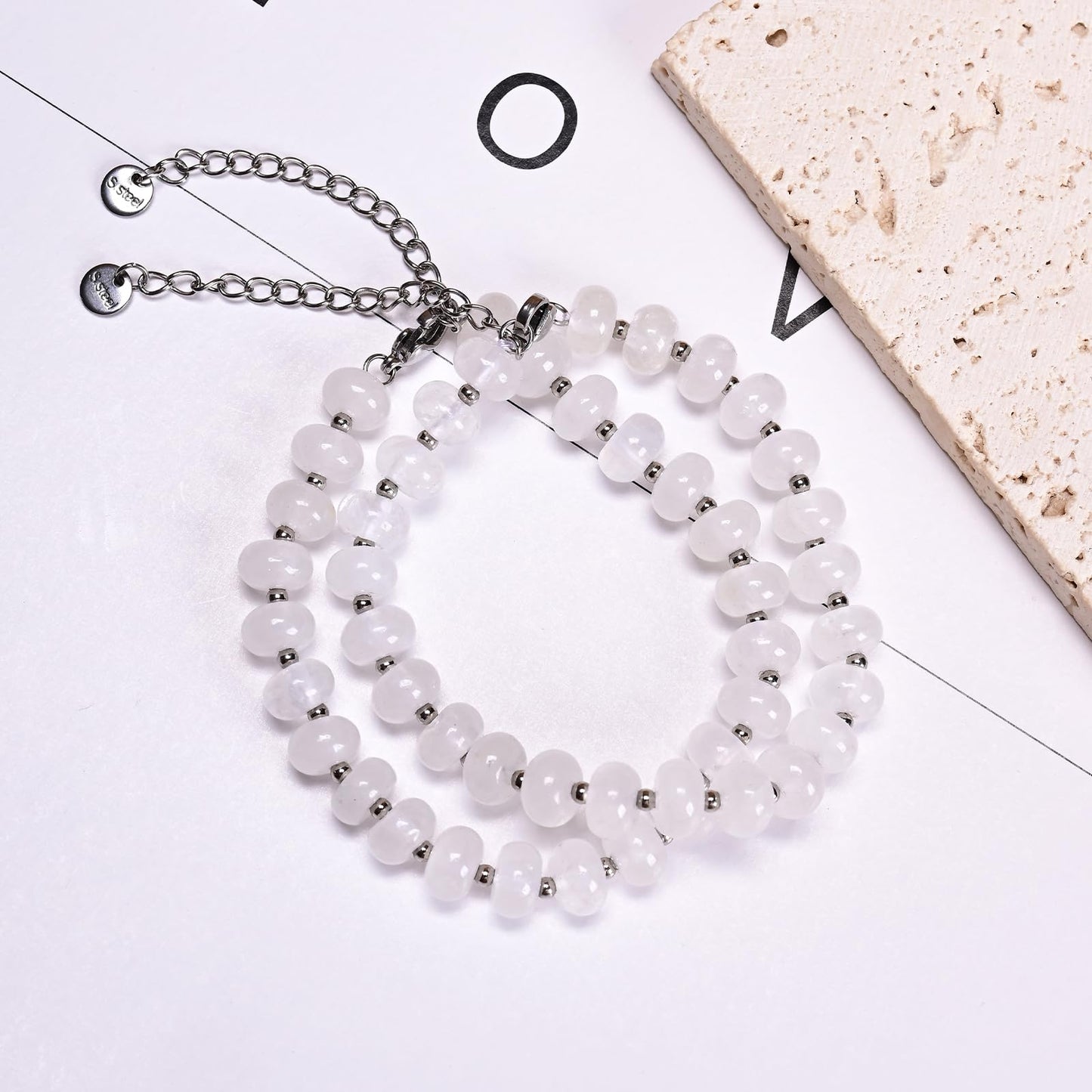 CHCCOYE 5x8mm Natural Healing Gemstone Bracelet – Handmade Yoga Beaded Bracelet, Stress-Relief Crystal Jewelry for Men & Women (White jade)