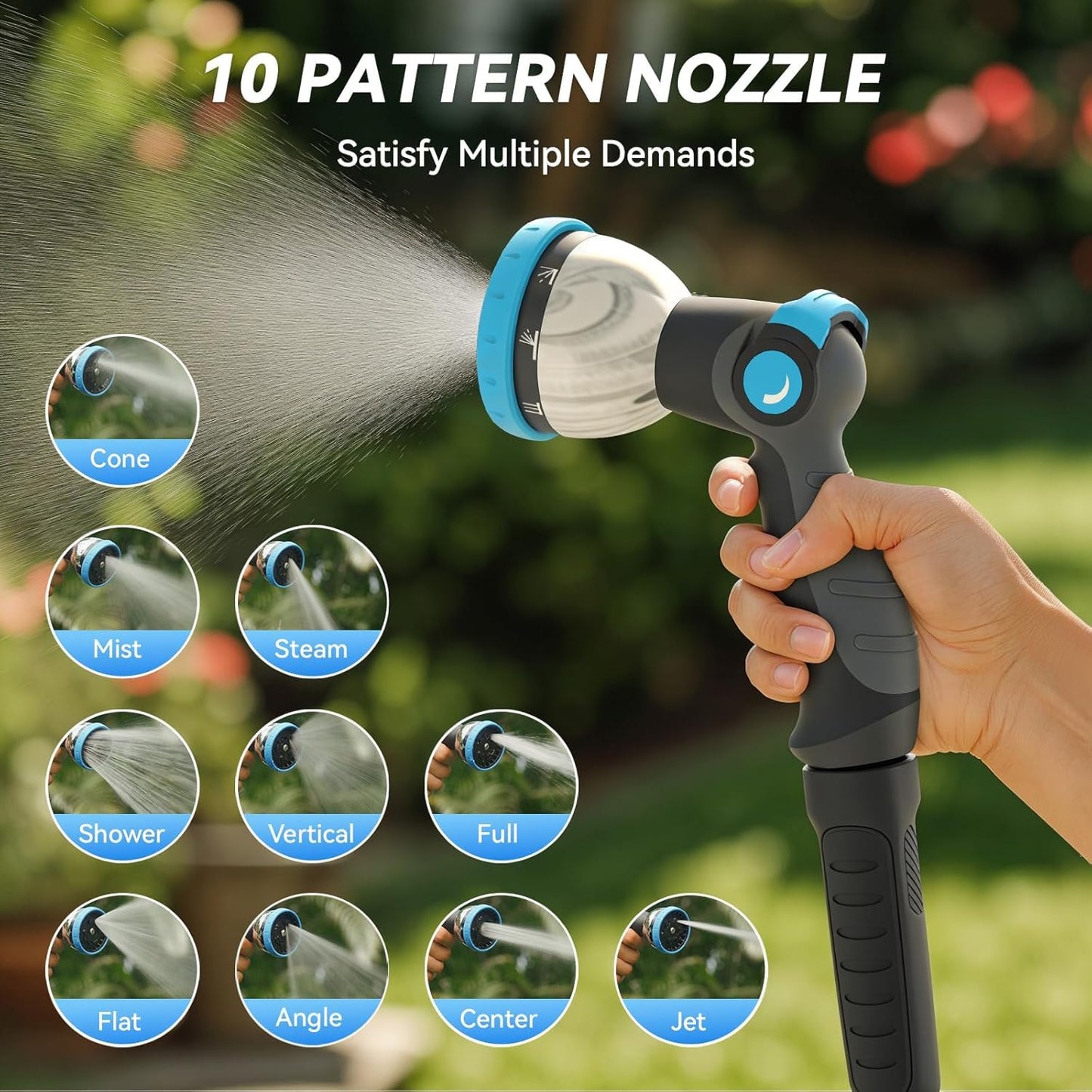Relhost Retractable Garden Hose Reel, 1/2 in x 100 ft Wall Mount Heavy Duty Hose Reel with Any-Length Lock, Auto Rewind System, 180° Swivel Bracket, and 10-Pattern Nozzle for Garden, Dark Grey