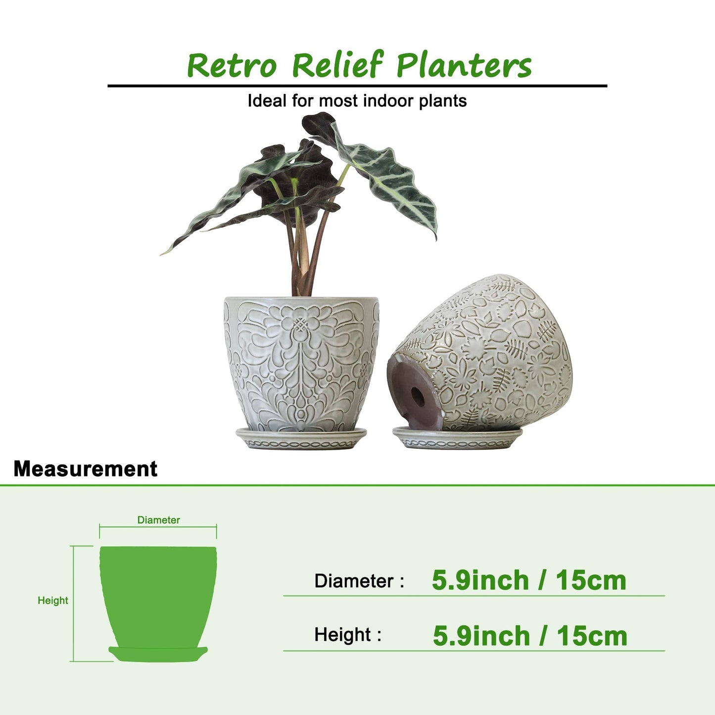 Bestseler 6 Inch Ceramic Planter Pots with Drainage Hole and Saucers for Indoor Plants, Garden Pots for Succulent, Orchid, and Flower - Set of 2