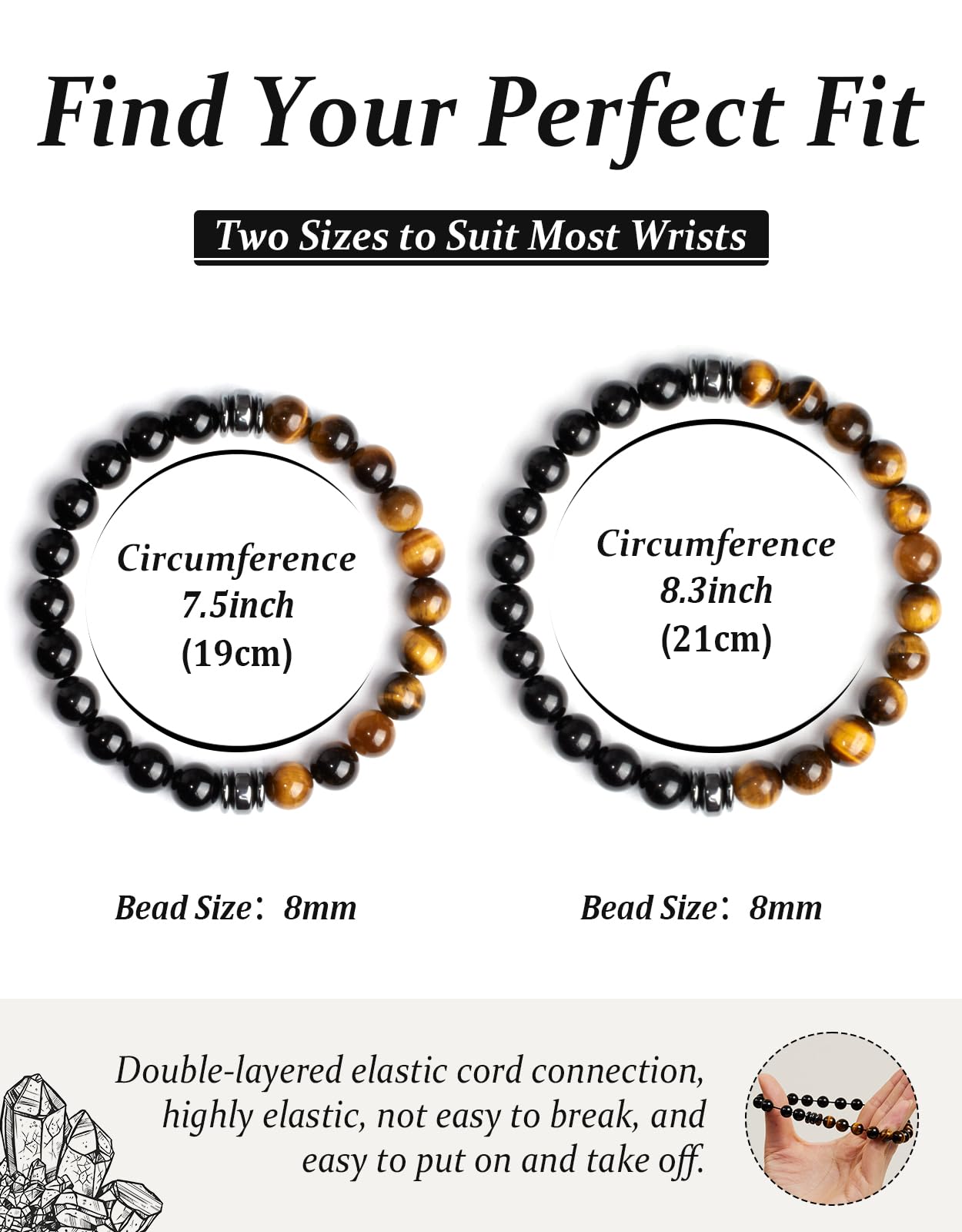 Landorilo Gifts for Men, 8mm Natural Stone Beaded Bracelets, Black Tourmaline & Tiger Eye Healing Bracelet, Handmade Mens Jewelry Gift for Him, Husband, Son, Father, Friend(Happy Birthday-7.5in)