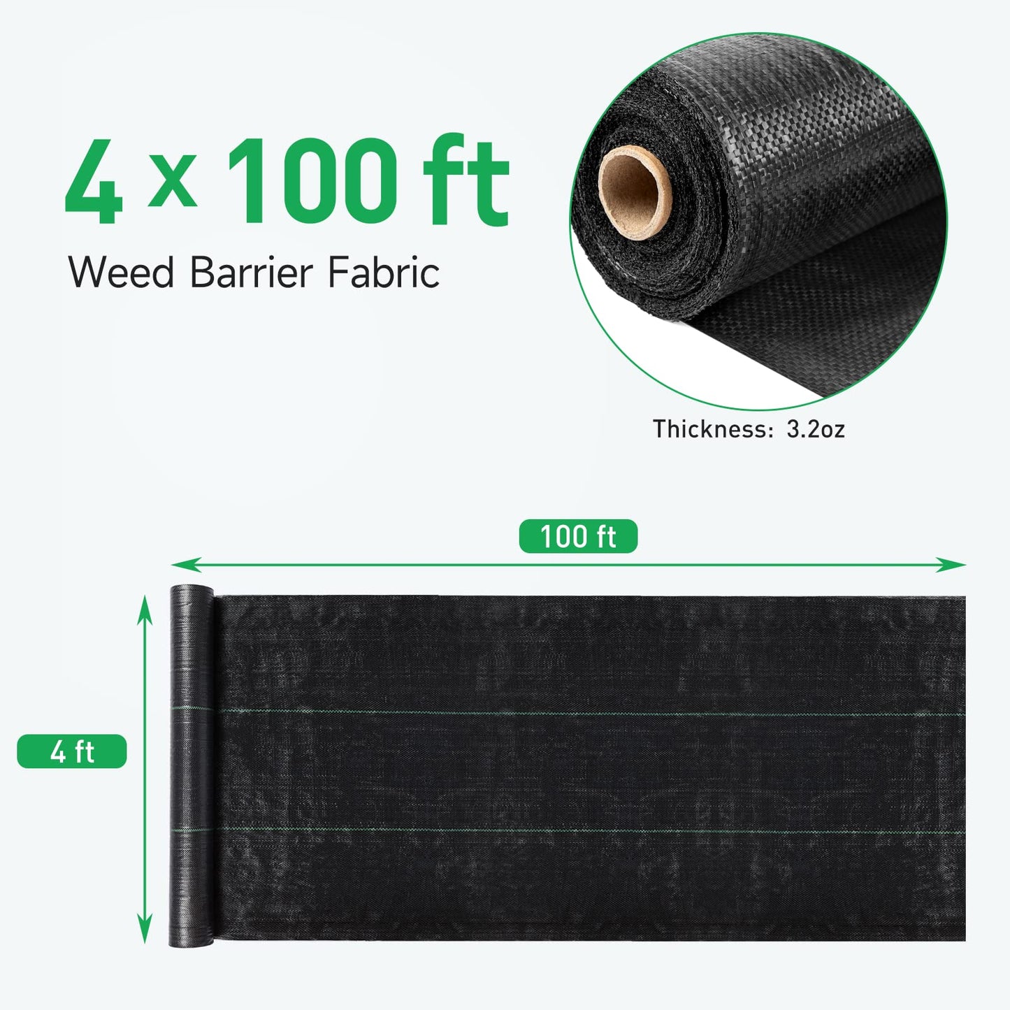 GreatBuddy 4FT × 100FT Weed Barrier Landscape Fabric Heavy Duty, 3.2oz High Density Weed Cloth for Greenhouse, Garden, Yard, Pathway, Ultra-Durable Woven Weed Control Ground Cover, Easy Setup