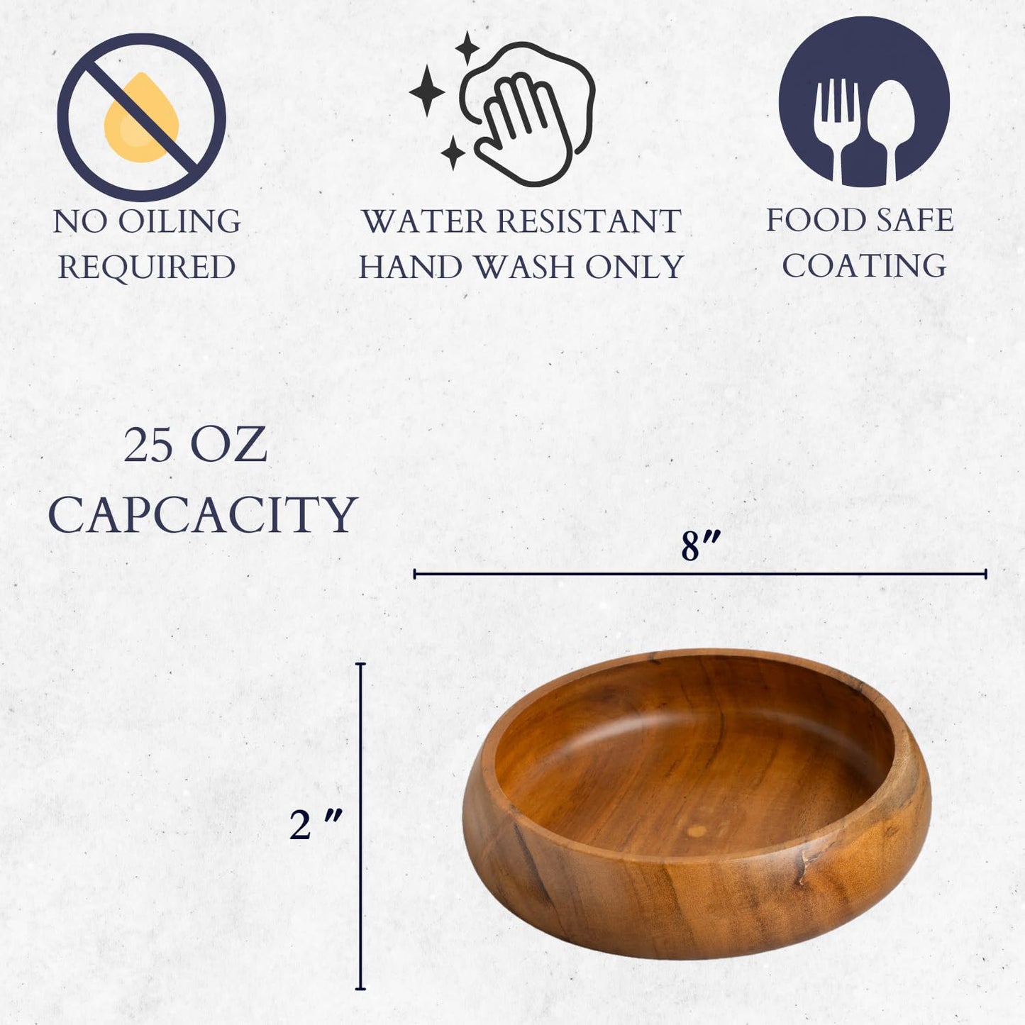 LAVAUX DESIGNS Set of 4 acacia wood bowls 8 x 2 inches (25 oz) with Food safe wood coating | Jointless plates type wood bowl for food | Wooden salad bowls set