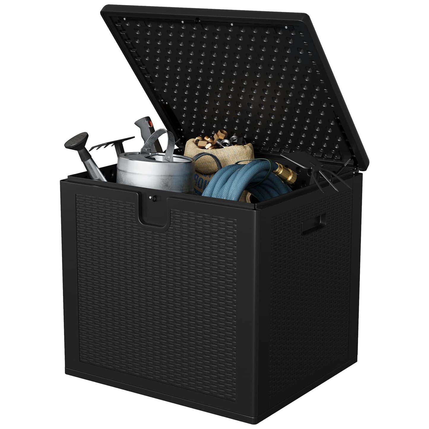 GarveeLife 80 Gallon Outdoor Storage Box, Large Resin Deck Box with Hydraulic Air Rod, Weatherproof & Lockable Outdoor Storage Bin for Patio Cushions, Garden Tools, Pool Supplies, Porch, Black