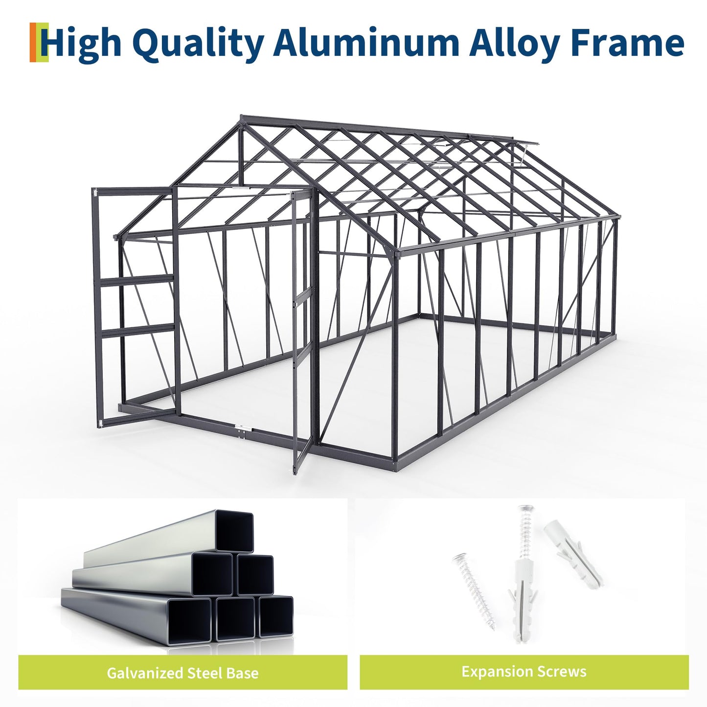 GarveeLife 8*16 ft Outdoor Walk-in Greenhouse, Polycarbonate Green House, Heavy Duty Greenhouse with Vented Roof Window, Windproof Aluminum Frame, Suitable for Outside Gardening, Backyard, Patio