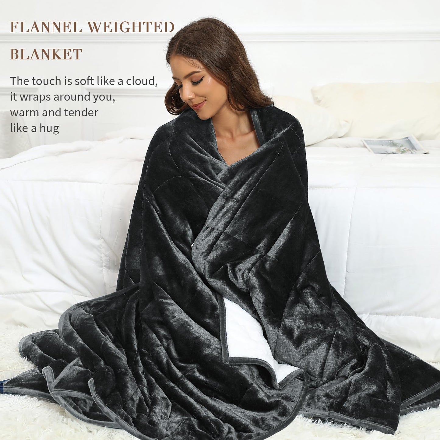 Alomidds Weighted Blanket Queen Size 15lbs 60x80 inches,Soft Plush Fleece Throw Weighted Blankets with Cozy Warm Sherpa,Ultra Fuzzy Heavy Blanket Microfiberfor Sofa Bed, Dark Grey