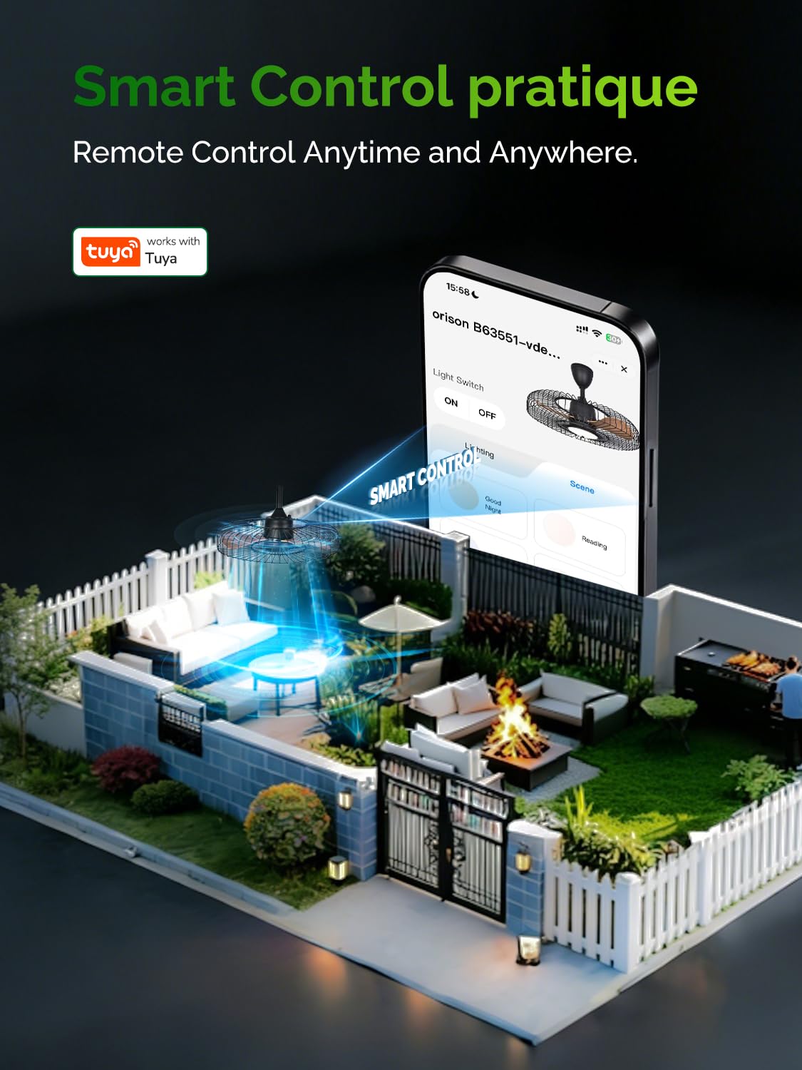 Orison Outdoor Ceiling Fans with Lights for Patio, 24" Weatherproof Ceiling Fan, Gazebo Fan Remote & APP Control, 3CCT Dimmable,Caged Plug in Ceiling Fan with Hanging Hook for Pergola Porch Canopy