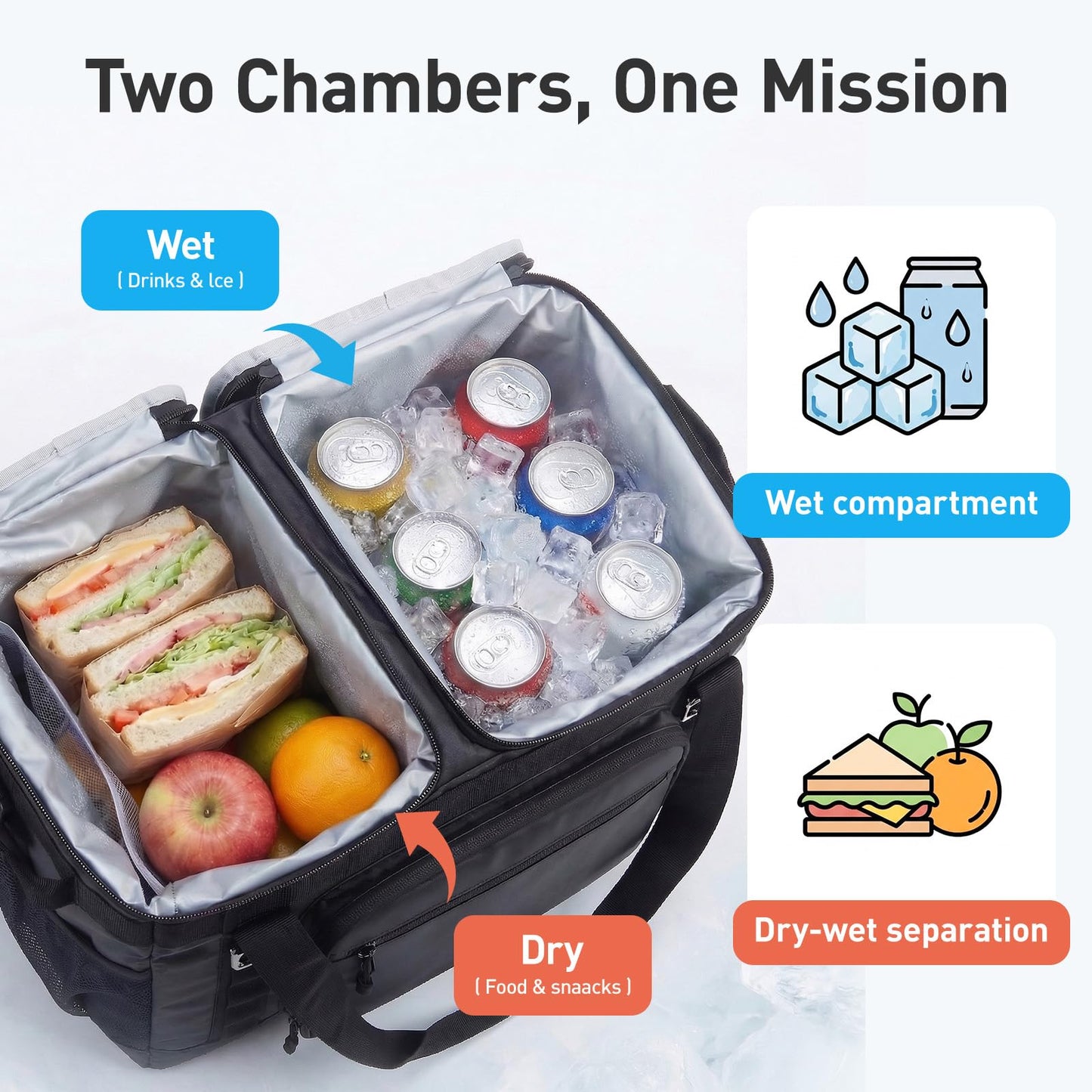 TOURIT 2-Zone Soft Cooler Bag 30/48Cans, Dry & Wet Insulated Beach Cooler, Lunch Bag, Leakproof Ice Chest for Camping, Picnic, Hiking, Travel