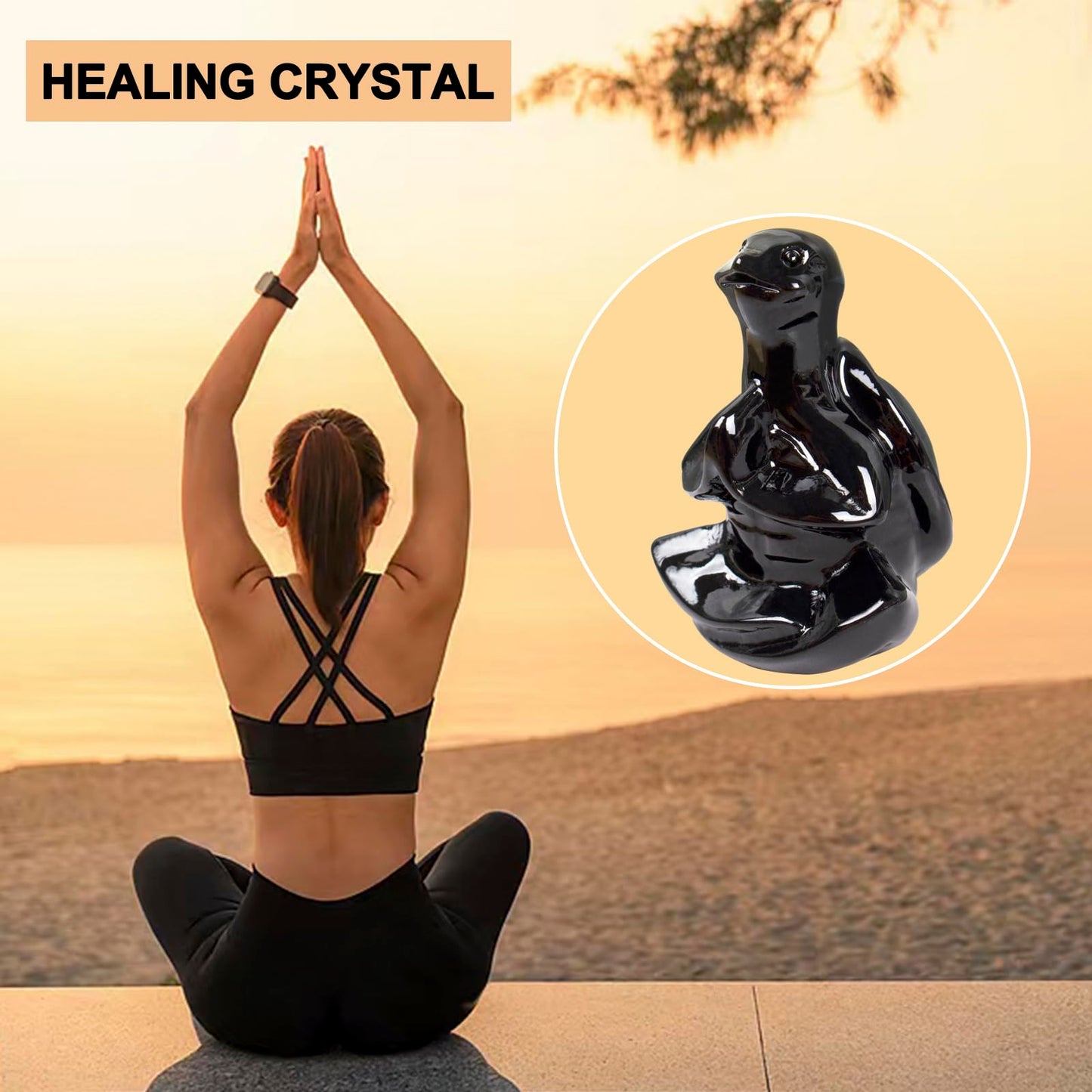 QLRSUXN Obsidian Sea Turtle Meditation Crystal Yoga Sculpture,Hand Carved Healing Figurine Spiritual Decor Chakra Balancing Gift,Zen Statue for Home Office Decorations