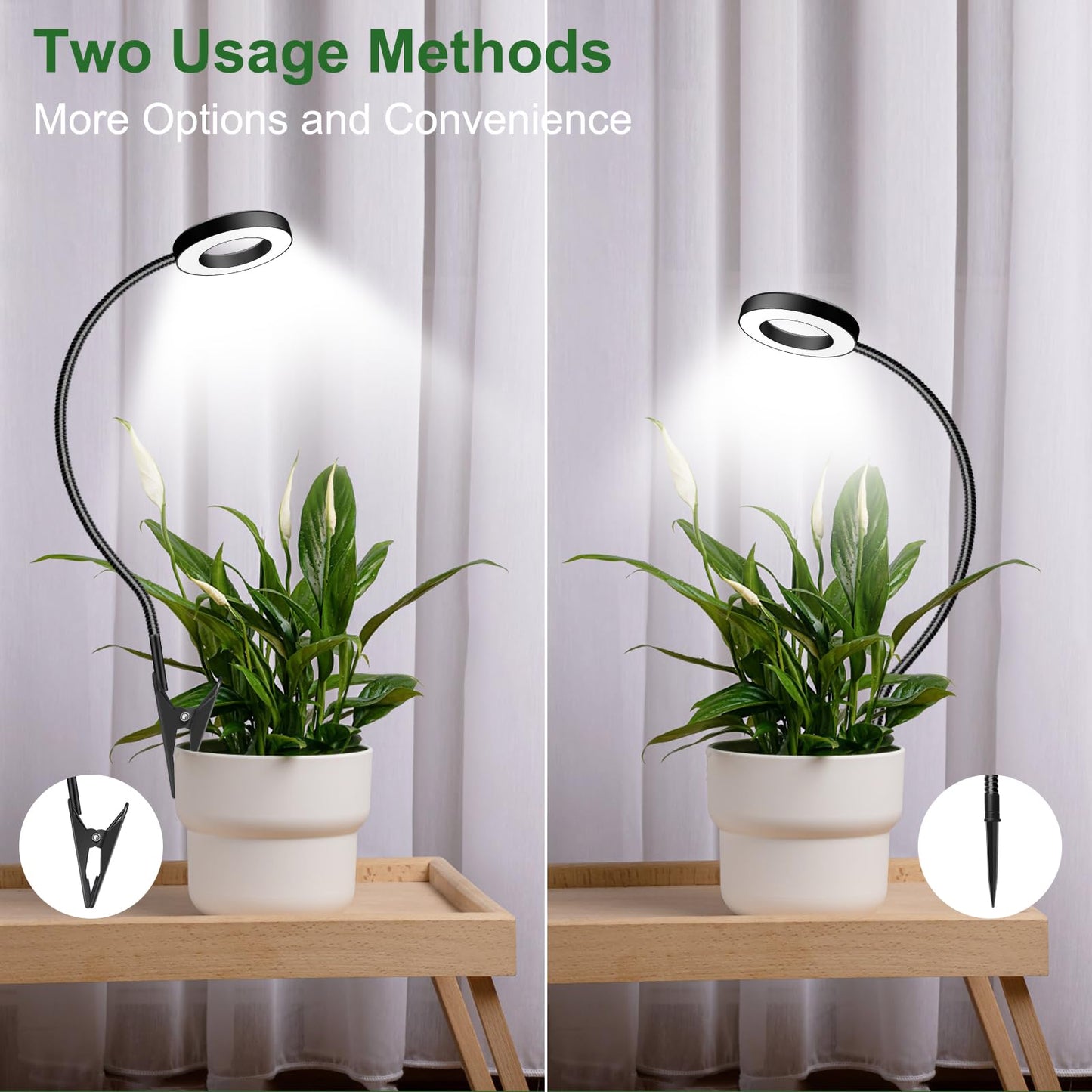 Wolezek 2 in 1 Grow Lights for Indoor Plants, 3 Colors Plant Lights with 360 Gooseneck, 48 LEDs Full Spectrum, 6/12/16H Timer, 5 Brightness, Black 3 Pack
