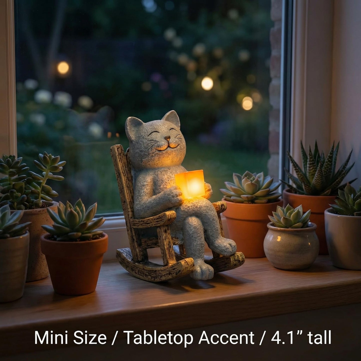 Lyeasw Cat Solar Garden Statues - 4inch Outdoor Decor for Patio, Lawn, Yard, Porch- Miniature Cute Cat Outdoor Figurine with LED Lights - Housewarming Birthday for Women, Mom, Cat Lovers