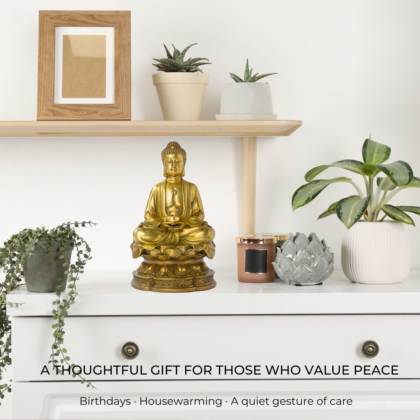 MILY-ART Lost-Wax Cast Genuine Brass Buddha Statue 7.87" – Heavy 3.3lb Handcrafted Meditating Figurine for Zen Garden, Shrine Altar, Meditation Room – Not Plated