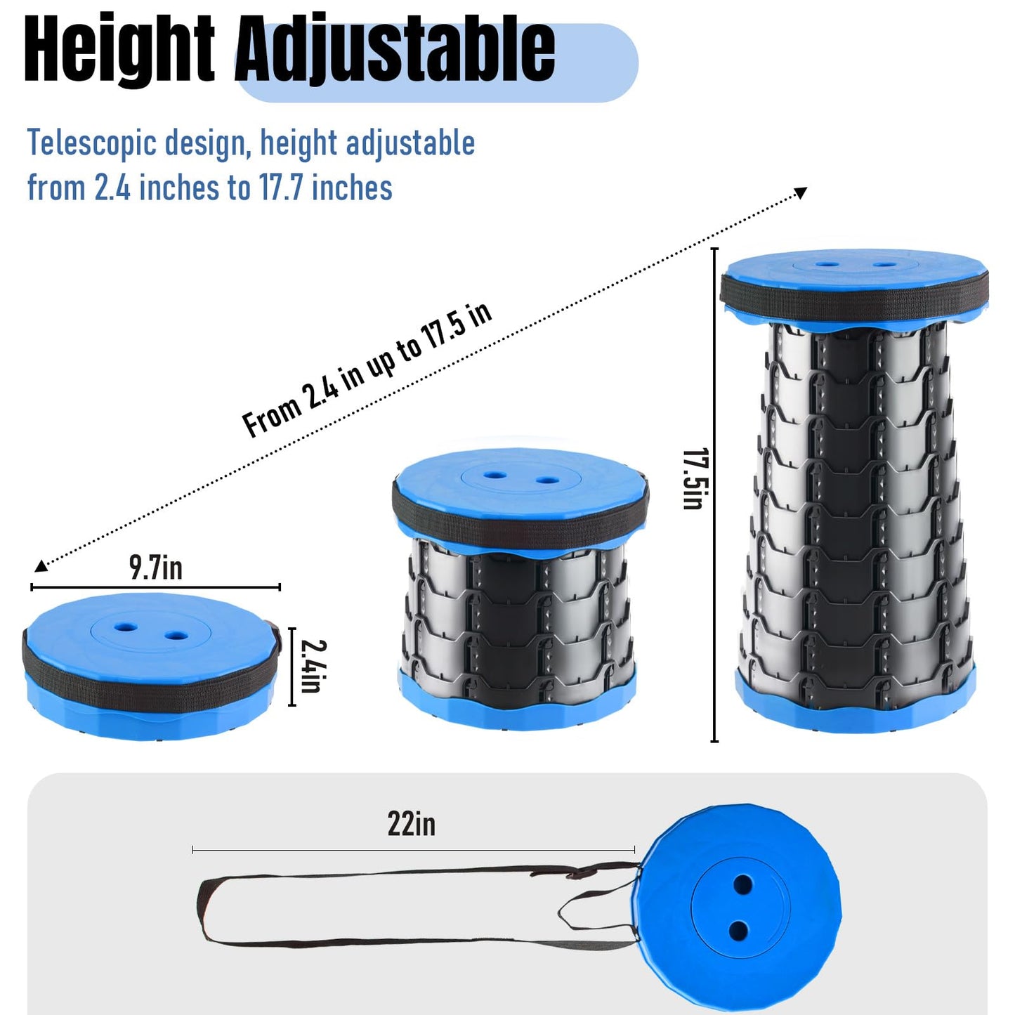 Doseno Upgraded Foldable Stool Thickened Set of 2, Portable Collapsible Stool Retractable Stool, Foldable Portable Collapsible Chair for Fishing, Hiking Tours, BBQ, Parties, Outdoor Activities (Blue)