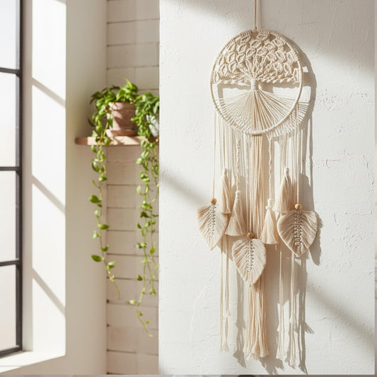 ACEDSGN Tree of Life Macrame Wall Hanging Boho Dream Catcher Tapestry, Handmade Woven Wall Art for Bedroom Living Room Hallway Symbol of Growth Harmony Positive Energy Gift for Women - White