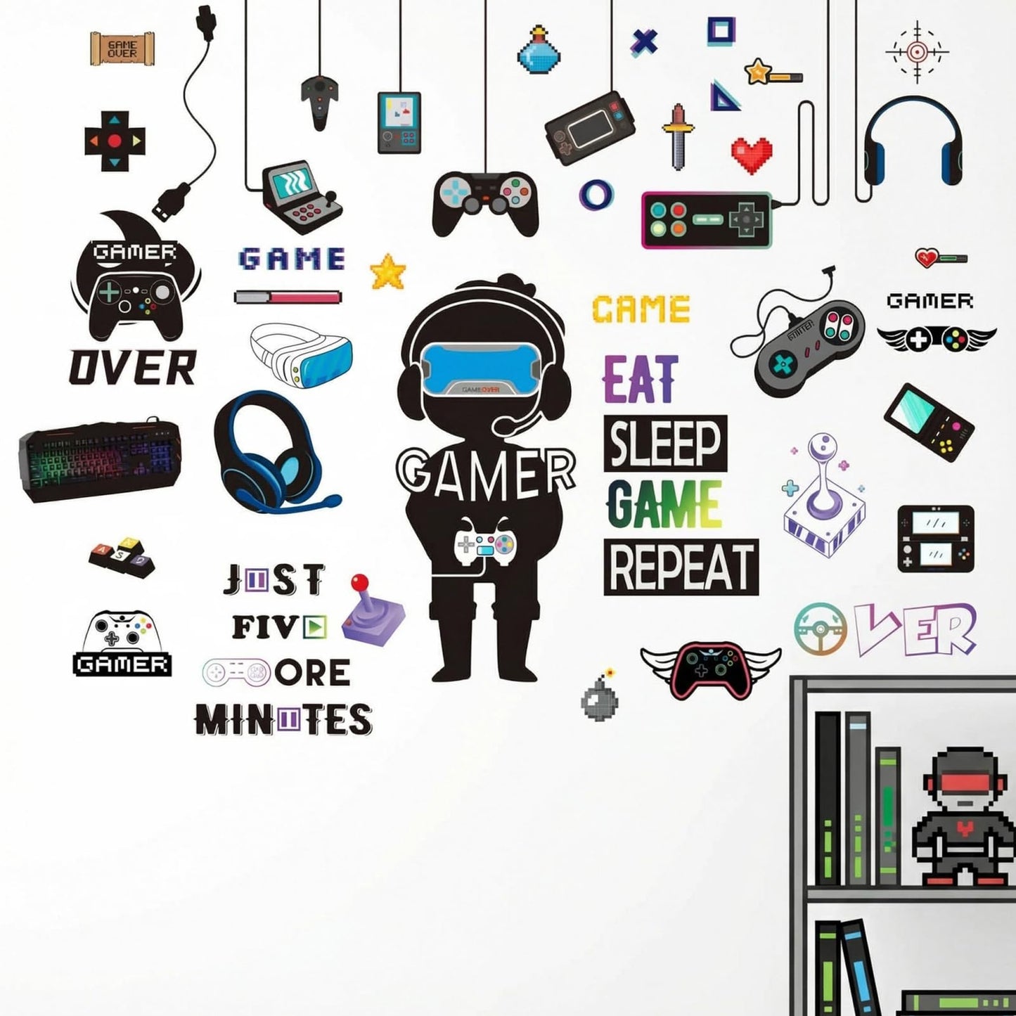 Amimagen Gaming Wall Stickers for Bedroom: 100% Kids Safe Certified - Peel and Stick 4-Step Apply - Removable 95%+ No Residue - Vinyl Wall Decals for Boys