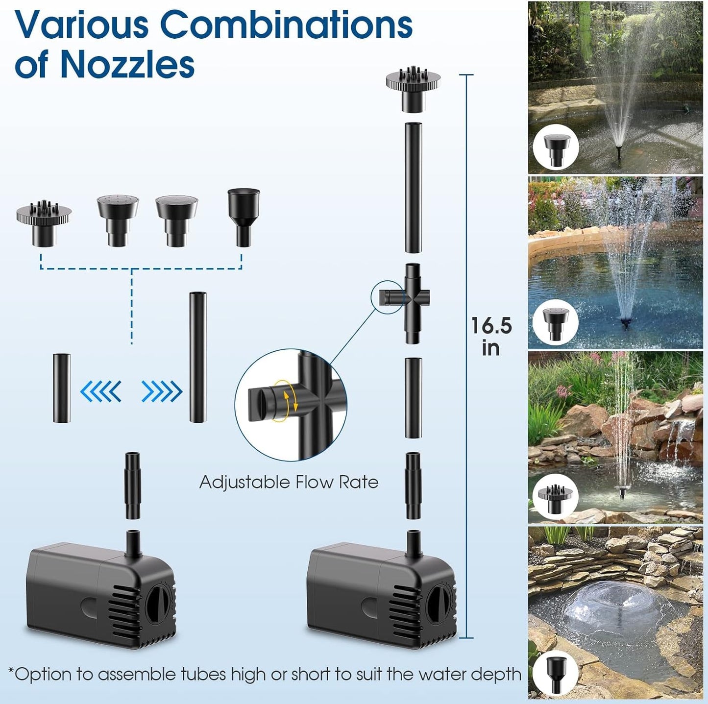 Antfraer 12W Solar Water Pump, Solar Water Fountain Pump 160GPH Flow Adjustable with 6.6FT PVC Tubing, Solar Pond Pump for Fish Pond Garden Waterfall Hydroponics DIY Water Features
