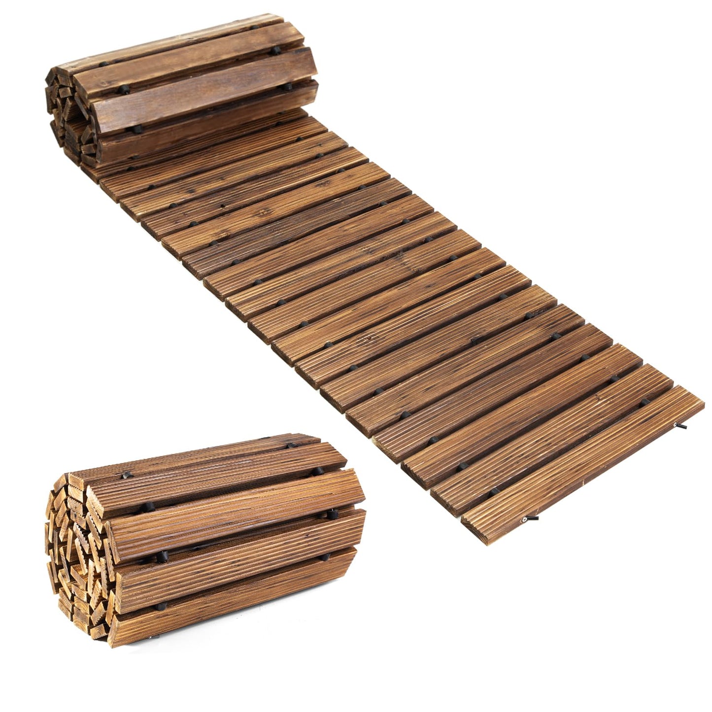LINSHRY 8FT Wooden Garden Pathway, Outdoor Roll Out Decorative Garden Walkway, Weather-Resistant Non-Slip Hardwood Pathway for Garden, Backyard, Beach, Wedding Party Pathways(Dark Brown)
