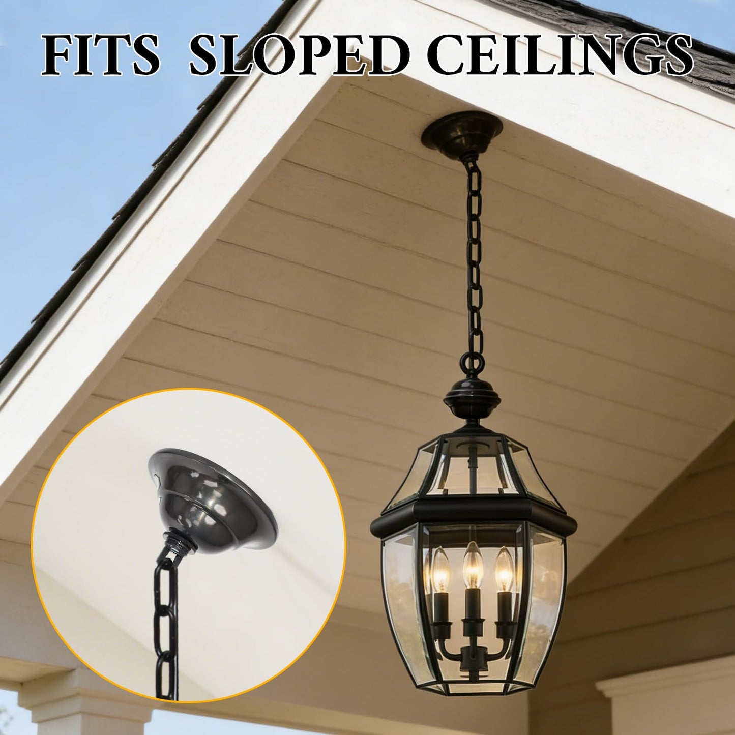 LALXUIEYC 3-Lights Outdoor Pendant Lantern Fixture, 20 Inch Large Modern Porch Light, Black Waterproof Hanging Chandelier with Clear Glass for Front Door, Patio, Gazebo, Entrance