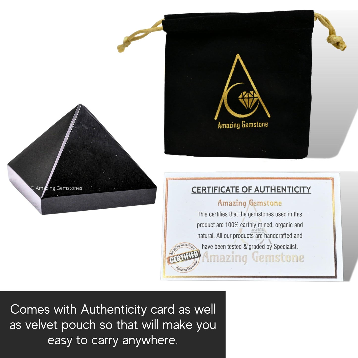 Amazing Gemstone Black Obsidian Pyramid Crystal Healing Stones - 1" Great Pyramid Figurine of Natural Stone Pyramid for Meditation, Reiki, Chakra Balancing and Crystal Pyramids Grid