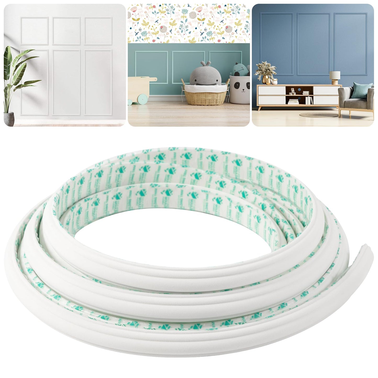 Peel and Stick Wall Molding Kit, 16.4FT x 0.91" EVA Flexible Trim for Interior Wall Decoration, Self-Adhesive Crown Molding for Wainscoting Panels and Paintable Peel and Stick Crown Trim