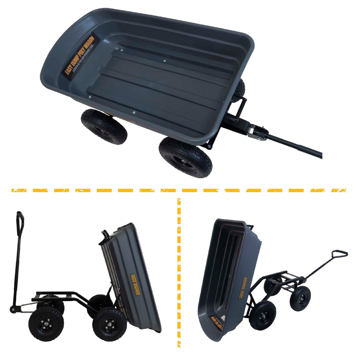 True Temper Poly Garden Cart Wagon, Easy Dump Design, 4 Cu. Ft. Capacity, 10 in. Pneumatic Tires for Lawn, Utility, Yard, Farm