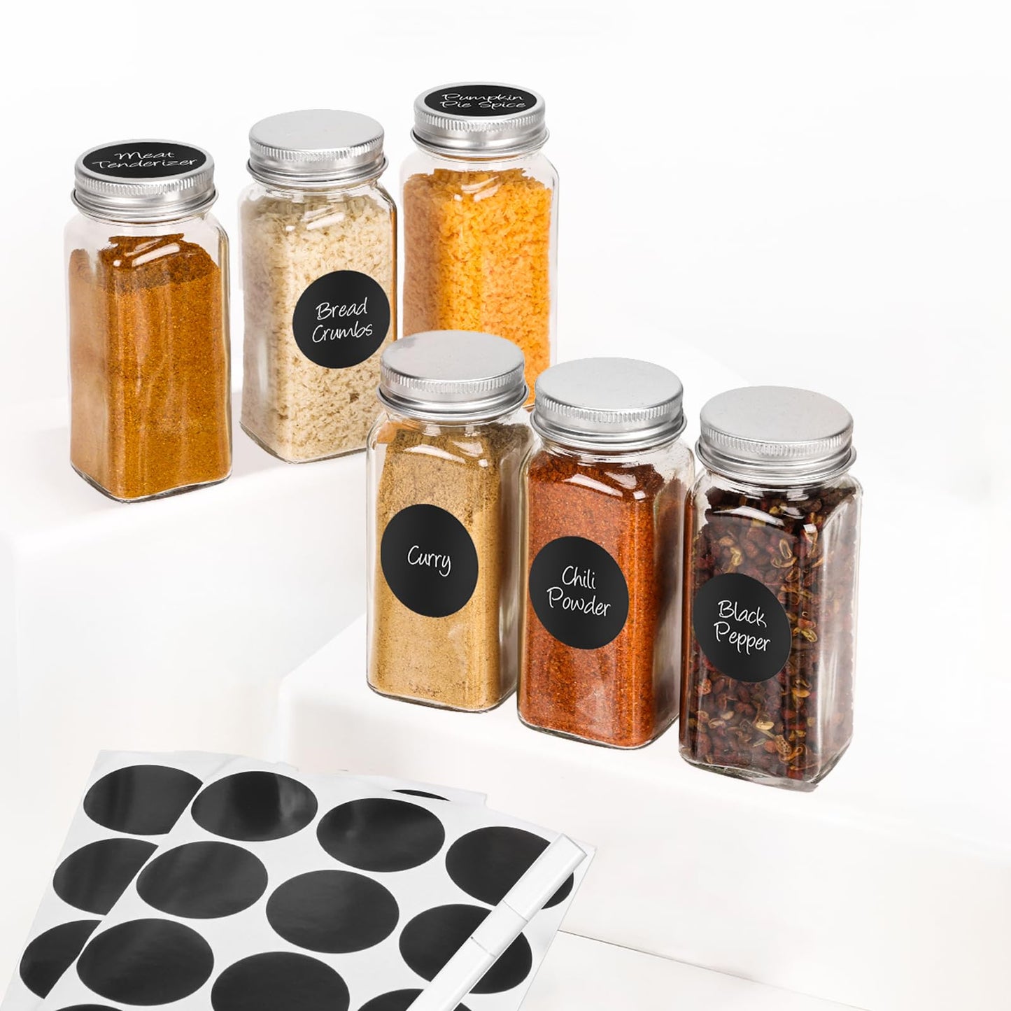 6Pcs Spice Jars with Label, 4oz Empty Square Seasoning Containers, Spice Jars with Shaker Lids, Small Spice Bottles for Salt, Herbs, Sugar, Pepper, Seasoning Jars for Spice Rack, Cabinet, or Drawer