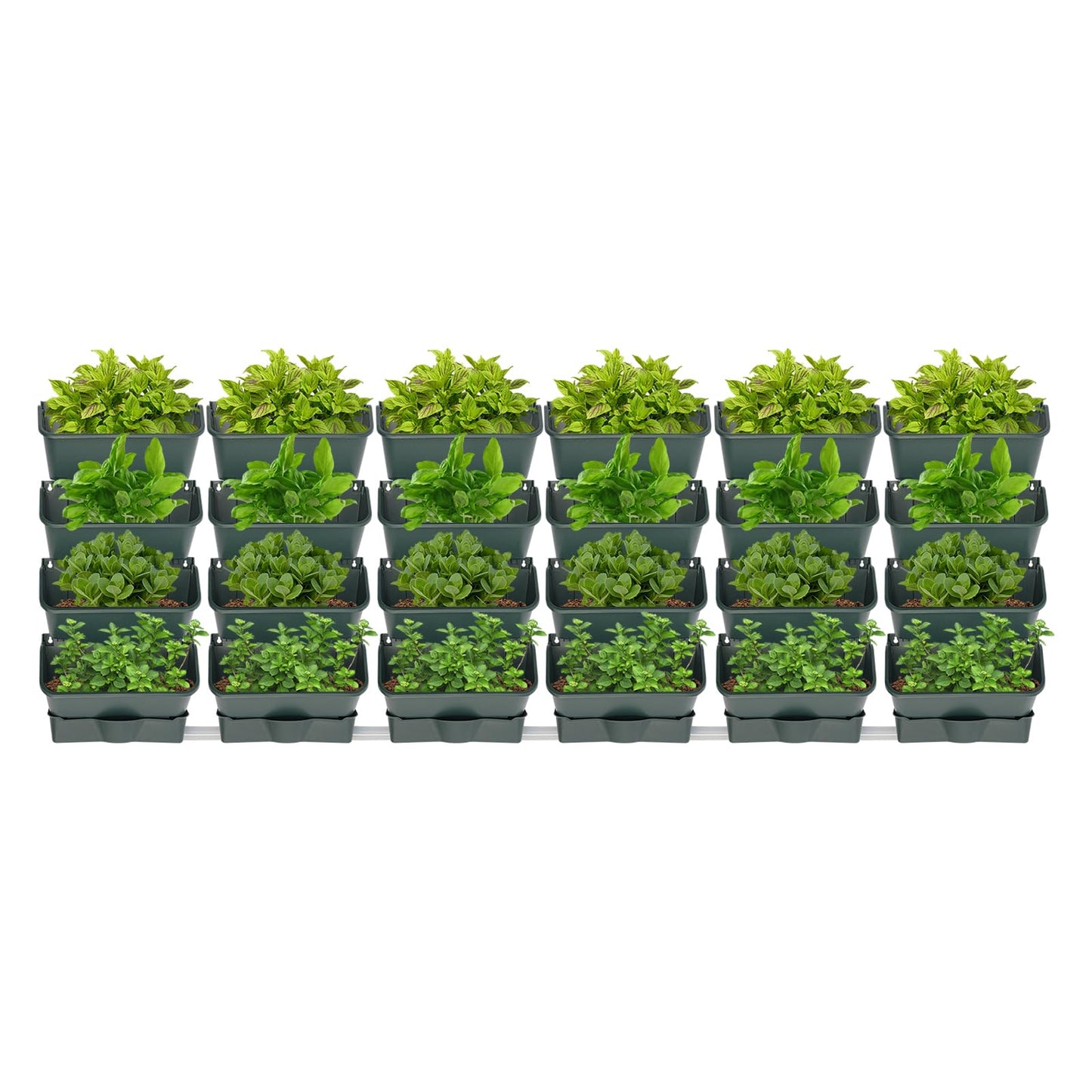 Liffshsy Hanging Vertical Wall Planter, Stackable Wall-Mounted Planter Indoor Outdoor with 6 Drainage Pot 18 Plastic Pot 6.56ft Drainage Pipe Vegetable Hanging Pocket Holder Flowerpot(Army Green 24)