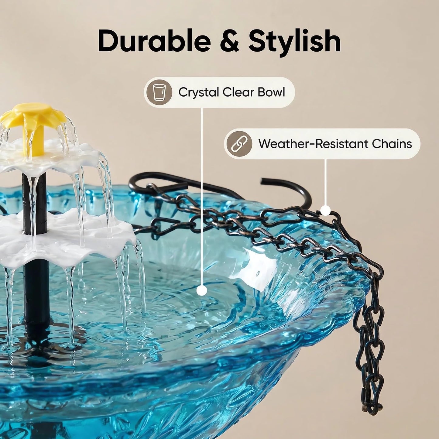2026 Solar Cascade Hanging Bird Bath Fountain Solar Powered Birdbath Water Fountain Pumps Dispenser Outdoors Decor Hummingbird Bath Shower Bowl Kit Garden Gift Yard Patio Backyard Decoration (Blue)