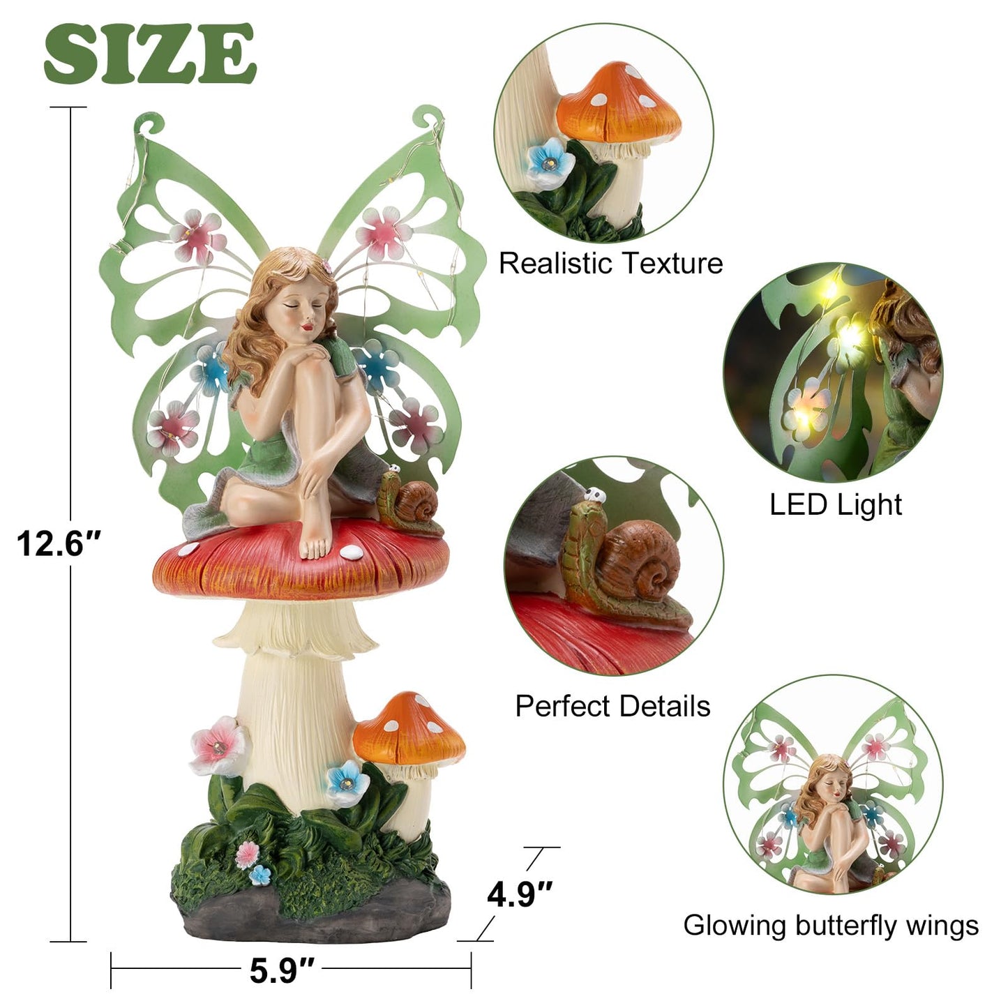 twinbling Solar Fairy Garden Decor Flower Fairies Mushroom Figurines with Snail Decor Gifts for Women Mom Miniature Fairy Figurine for Lawn Garden Patio Yard Decorations Outdoor Statue
