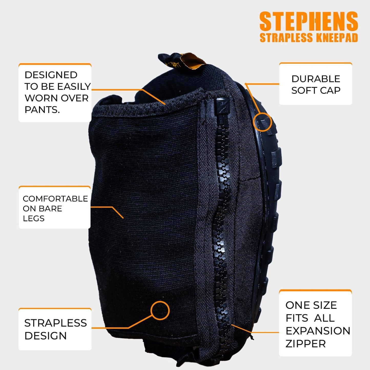 Stephens Strapless Knee Pads for Construction - Heavy Duty Soft Cap Design for Work | Safety Work Gear | Flooring | Roofing | Gardening | Personal Protective Equipment - Cushion Support for Kneeling - Non-Slip Strapless Knee Pad - Eliminate Knee Pain