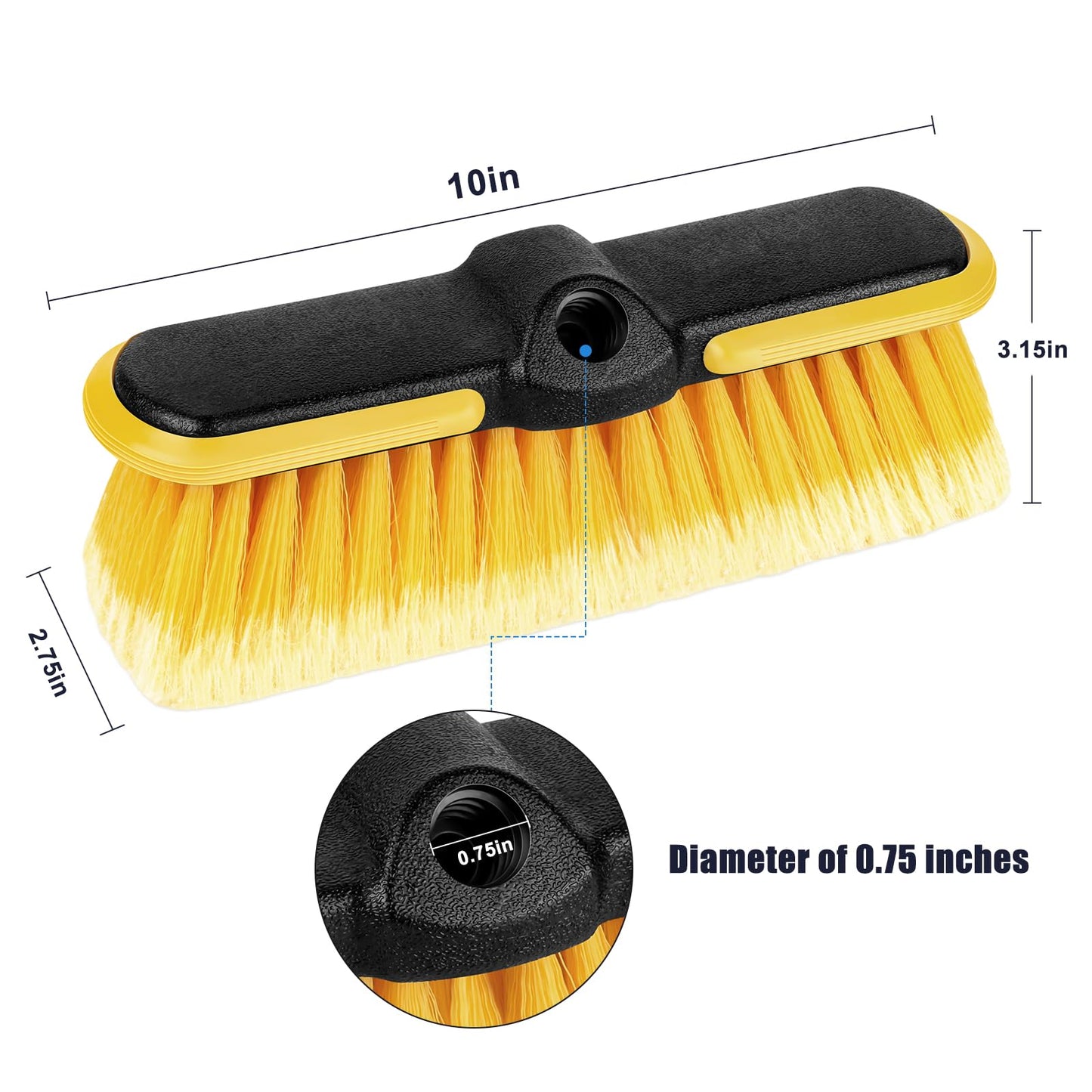 10 Inch Car Wash Brush Head, Scrub Brush Attachment for Long Handle Extension Pole,Outdoor Broom and Scrubbing Brush for Cleaning Window, Wall, House Floor, Deck, Patio, Car (10inch Brush-1Pack)