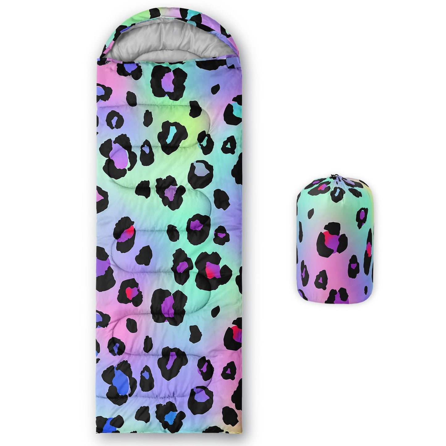 Axolotl Leopard Print Sleeping Bag for Kids Girls–Lightweight Warm Cold Weather Sleeping Bags,Waterproof Portable Sleeping Bag for Camping,Backpacking Camping Sleeping Bag,Kids Sleeping Bags,Rainbow
