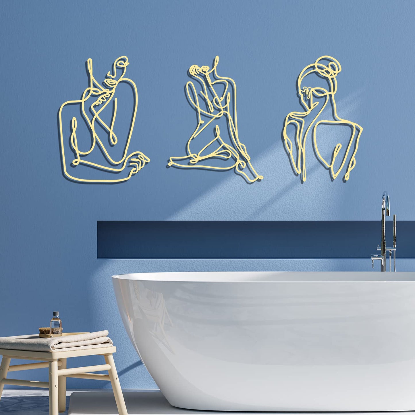 Photect 3 Pcs Metal Wall Art Decor Minimalist Abstract Woman Wall Art Metal Modern Line Drawing Decor Female Single Line Home Hanging for Bedroom Bathroom Living Room Housewarming(Elegant,Gold)