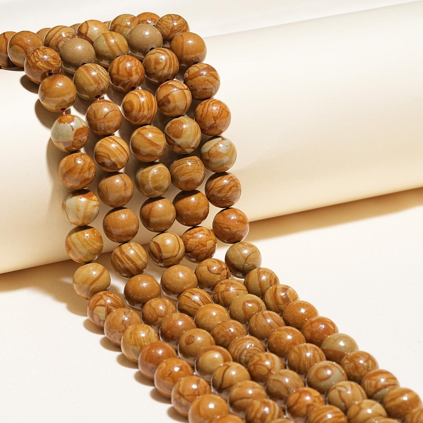 8mm Natural Yellow Woodgrain Jasper Gemstone Beads Polished Round Smooth Stone Beads for Bracelets Jewelry Making 15inch Loose Beads