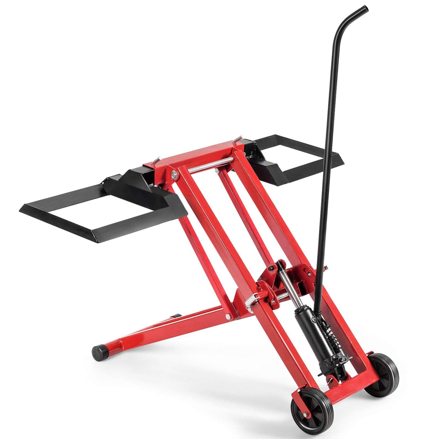 Goplus Lawn Mower Lift, 500LBS Capacity Zero Turn Mower Lift with Hydraulic Jack, Non-Slip Wheels, Adjustable Movable Lawn Mower Lift Jack for Riding Tractors, Lawnmowers