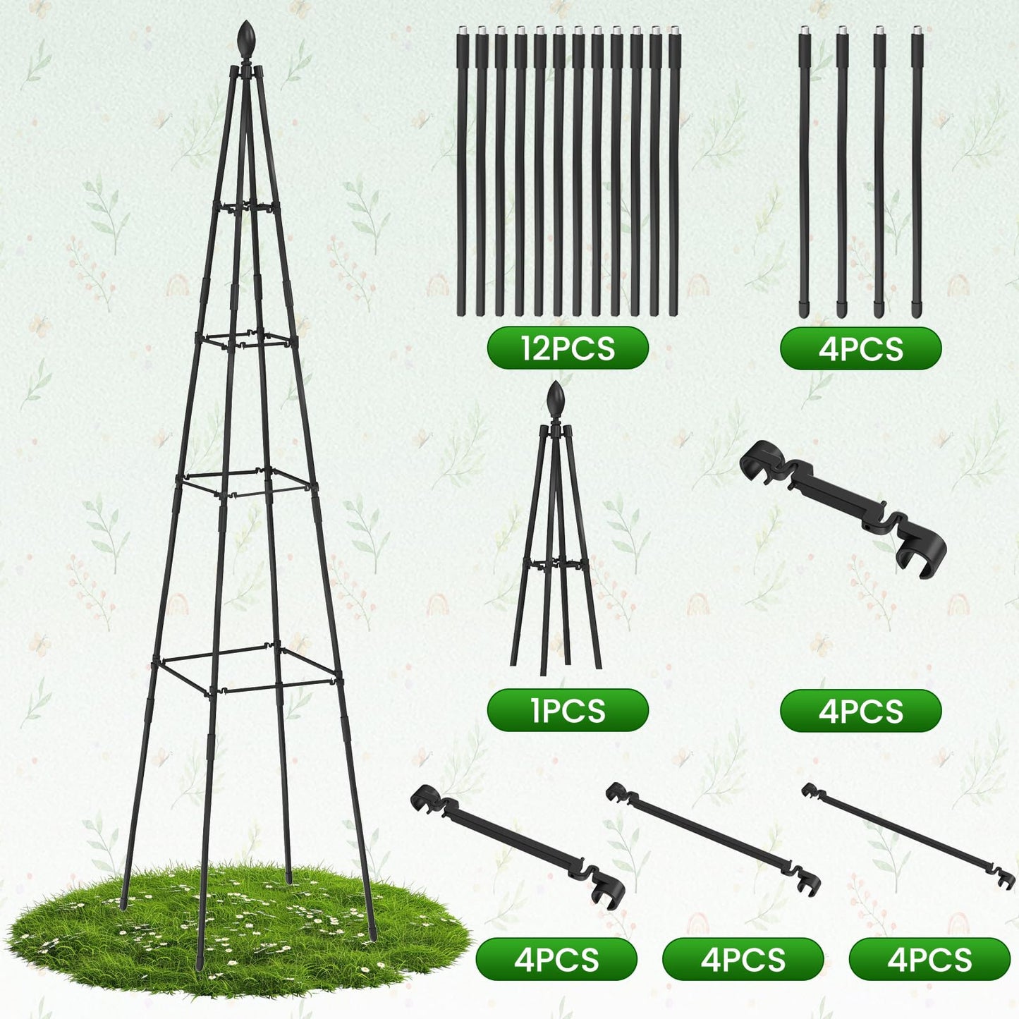 Adjustable Garden Trellis for Climbing Plants, 6FT Obelisk Plant Support Tower for Potted & In-Ground Vegetables, Tomatoes, Cucumbers, Vines - Easy Assembly, Indoor & Outdoor Use（2 Pack）