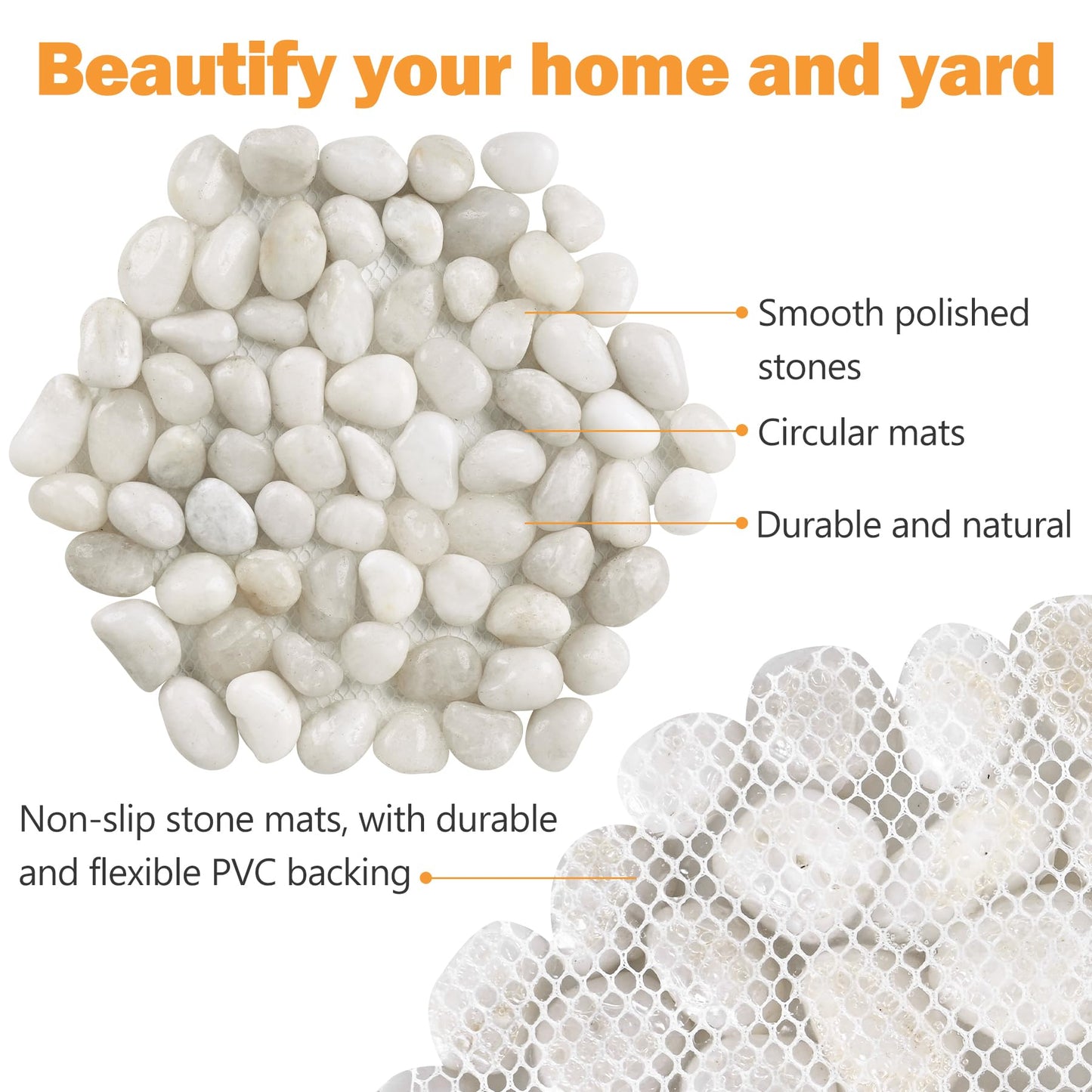 River Rock Stepping Stones Outdoor for Garden Walkway, 12 inch 6 Pcs Hexagon Shape Paver Step Stones Polished Pebble River Stone Mat for Yard Lawn Patio Pathway Walk Way - White