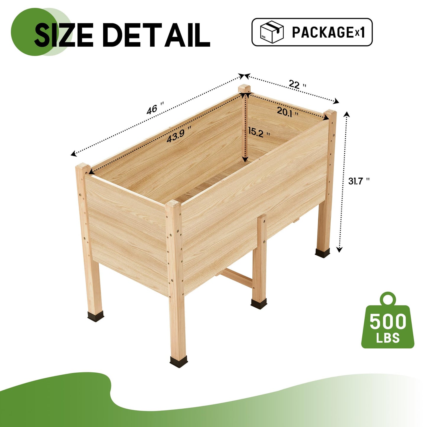 AMERLIFE 4x2 Ft Raised Garden Bed - Features Legs, Drainage Holes, 16 Inch Depth Ideal for Vegetables, Flowers, Herbs, Elevated Wood Planter Box for Balcony, Patio, and Backyard, Easy Assembly