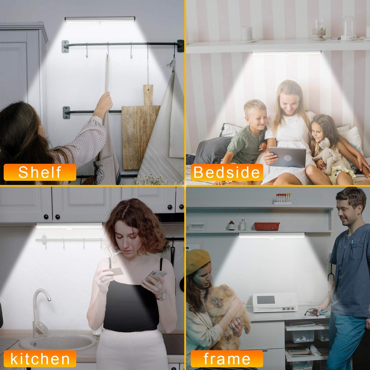 Remote Control Under Cabinet Lighting Wireless 6 Pack, 20-LED Dimmable Closet Lights Rechargeable Under Counter Light, Stick on Touch Night Light Strip Bar for Kitchen Stairway Bedroom, 3 Colors