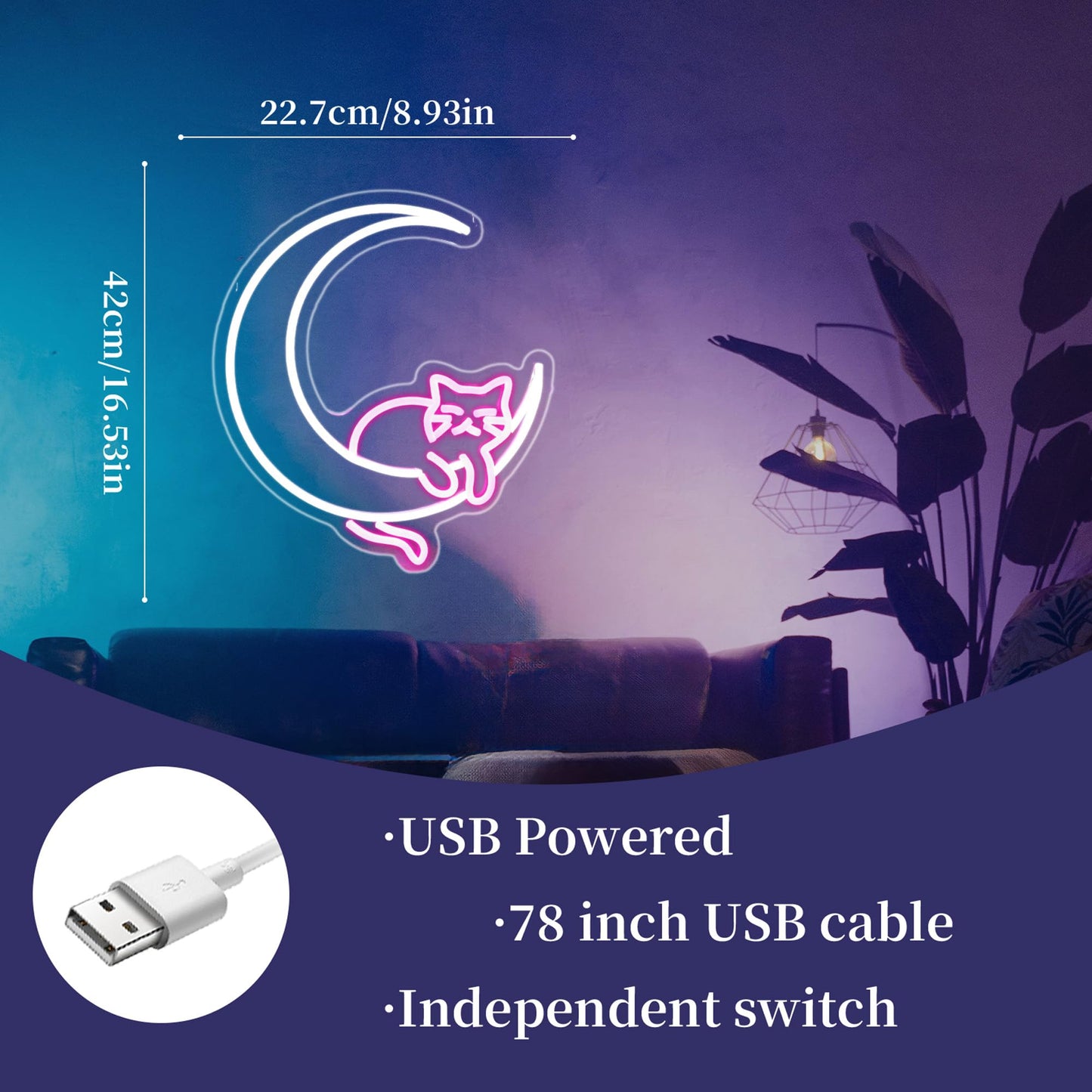 Moon Cat Neon Sign Girl Room Decor Led Neon Lights Signs for Wall Decor USB Powered Led for Room Decoration