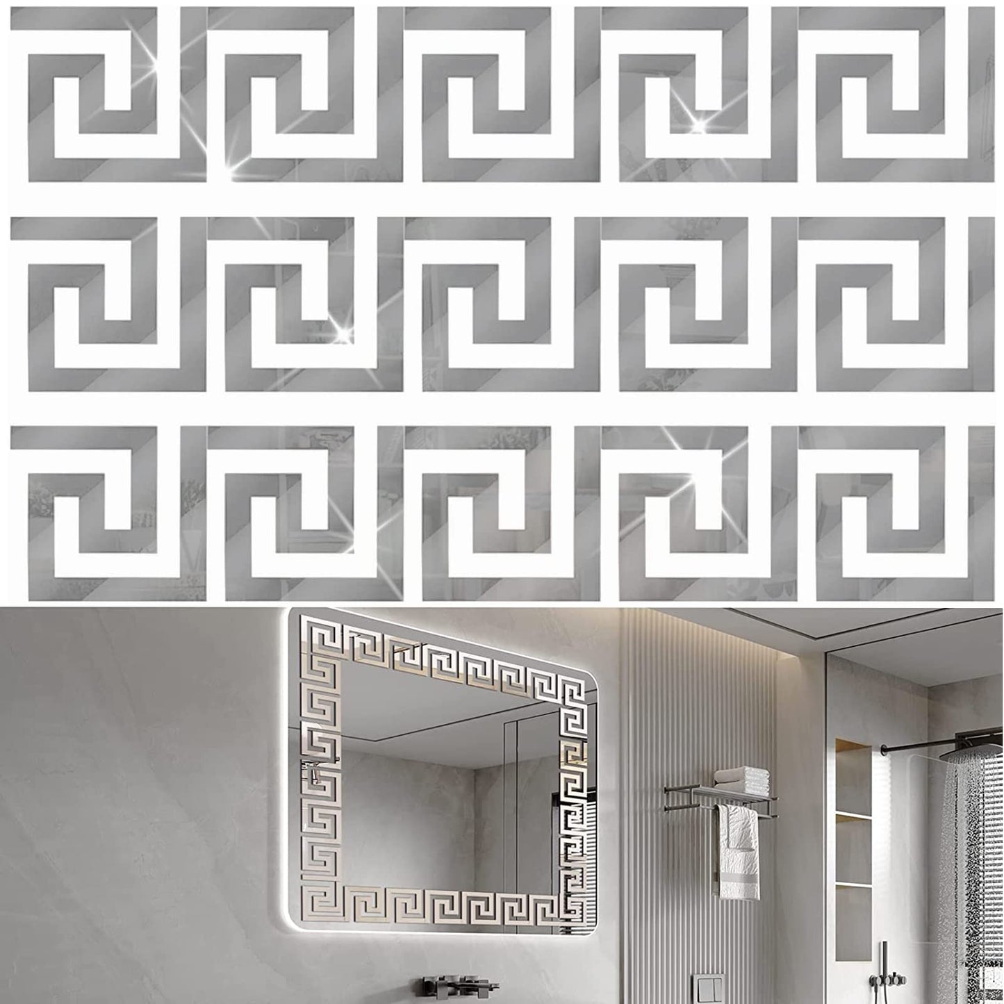 100 Pieces Removable Acrylic Mirror Setting, Mirror Tiles Wall Sticker Decal,Mirror Wall Stickers for Home Living Room Bedroom Decor,Room Decor Aesthetic(Silver)