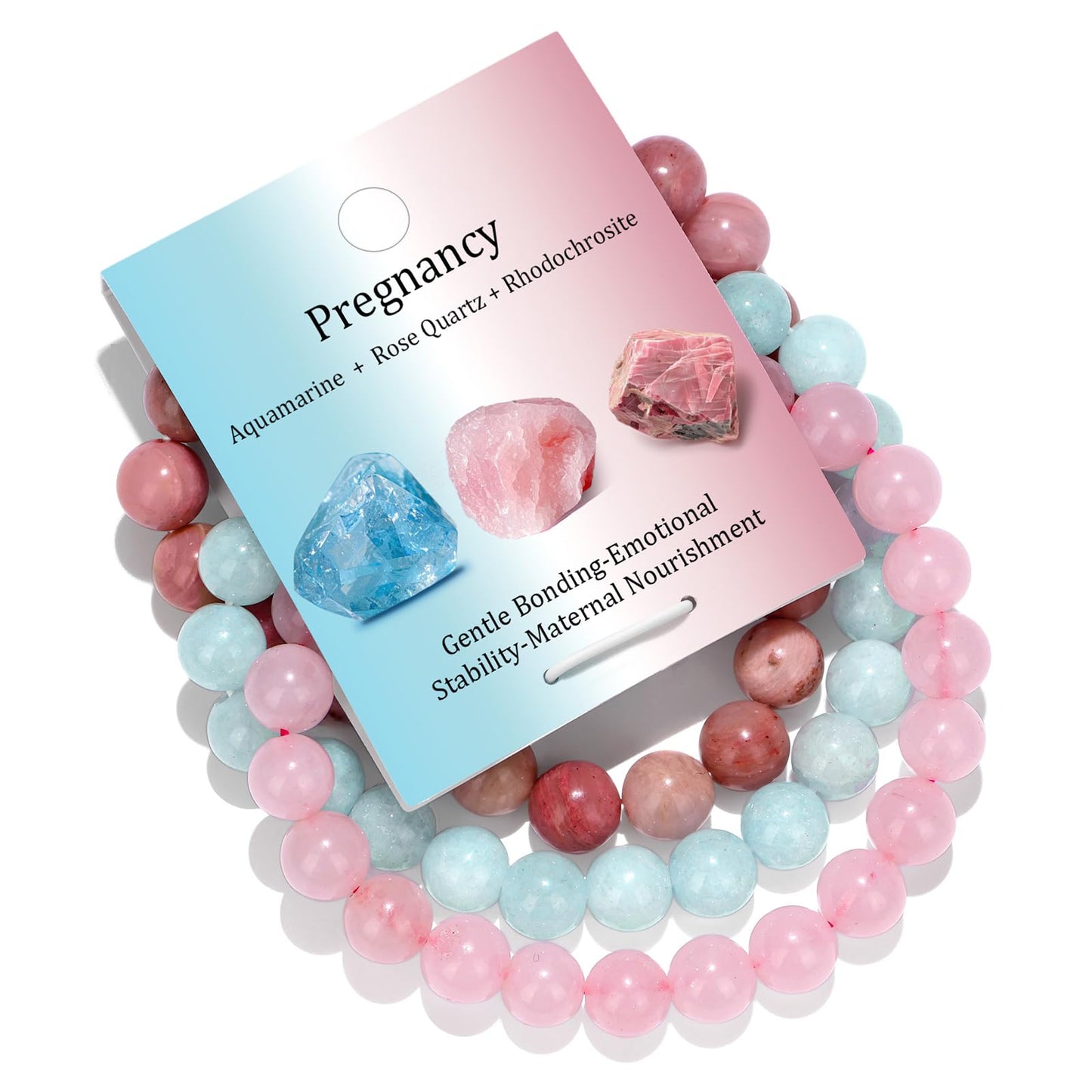 Vinswet Healing Crystal Bracelets for Women Men 8mm Rose Quartz Aquamarine Rhodochrosite Natural Stone Beaded Stretch Bracelet Triple Protection Handmade Gemstone Reiki Spiritual Jewelry Gifts