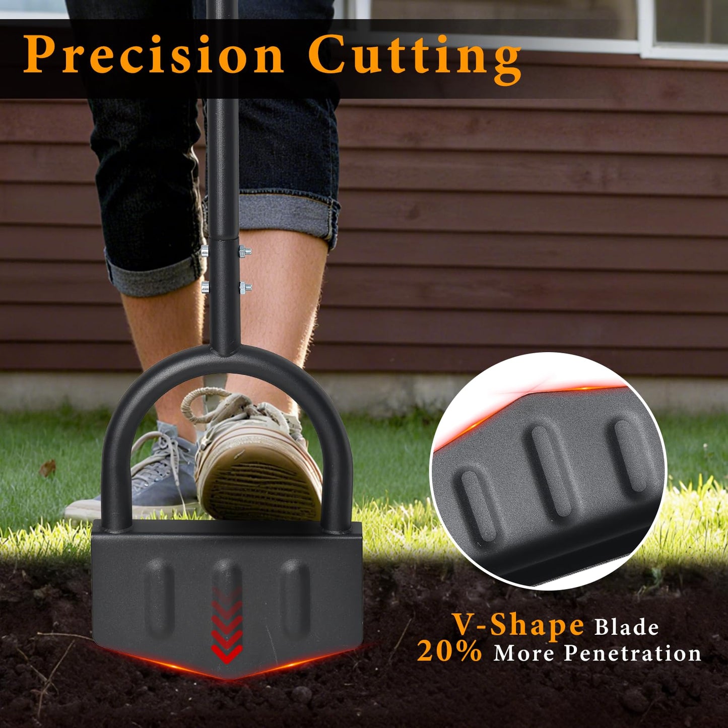 Manual Edger Lawn Tool, 39 Inch V-Shaped Garden Lawn Edger with Foot Pedal & T-Handle for Lawn Care, Heavy Duty Hand Lawn Edging for Driveway, Garden Bed, Sidewalk